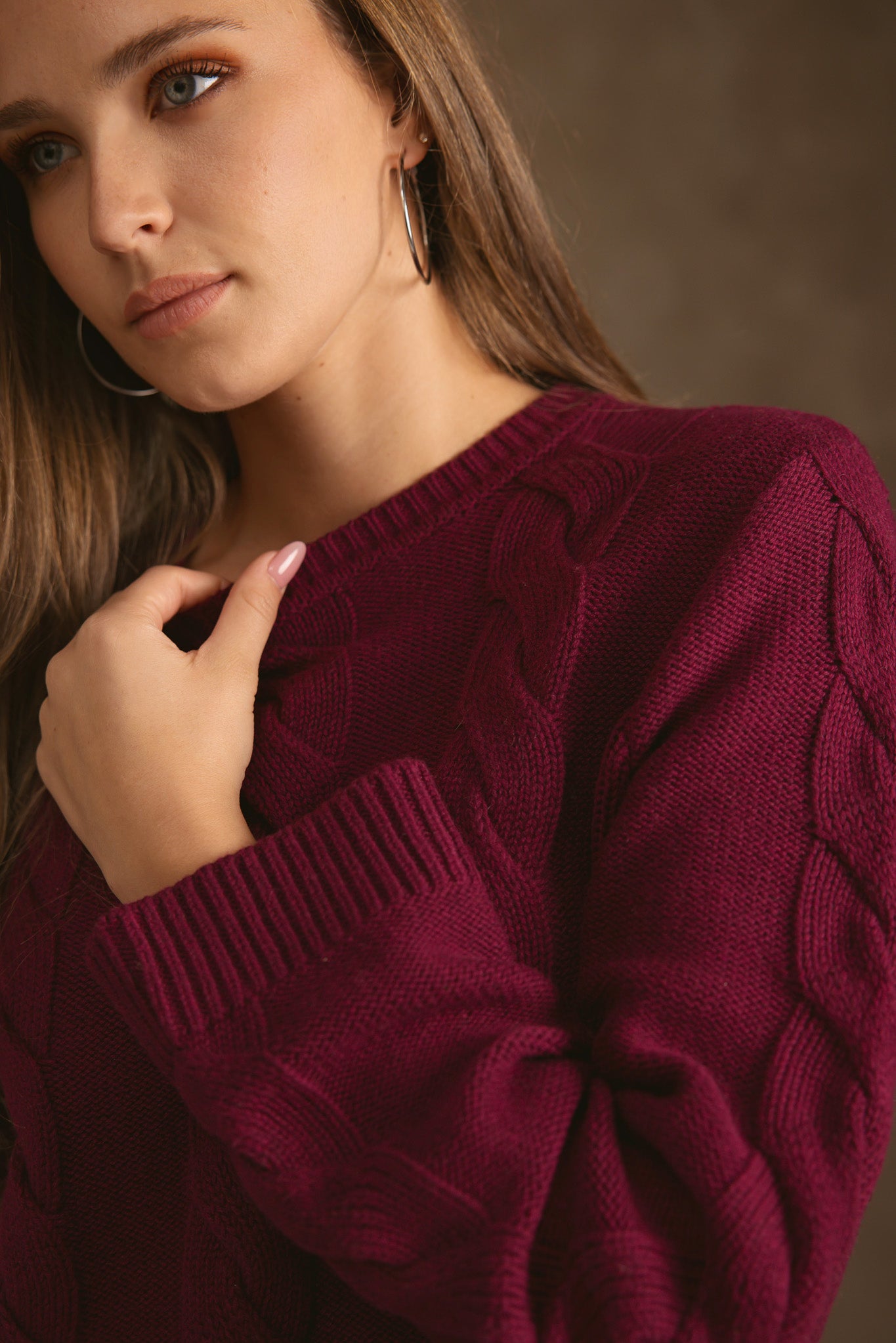 Merrit Cotton Cashmere  Cable  Crew Neck Pullover