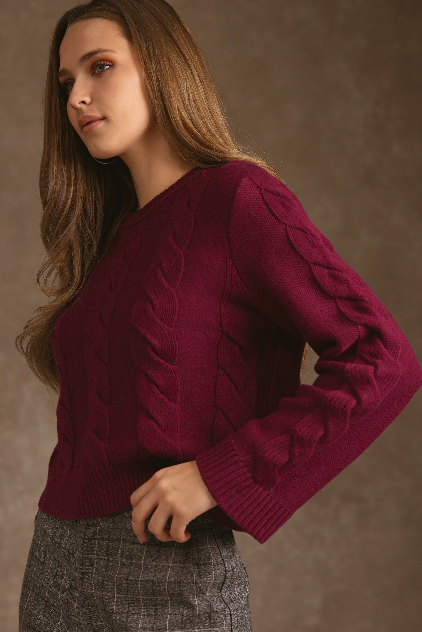 Merrit Cotton Cashmere  Cable  Crew Neck Pullover