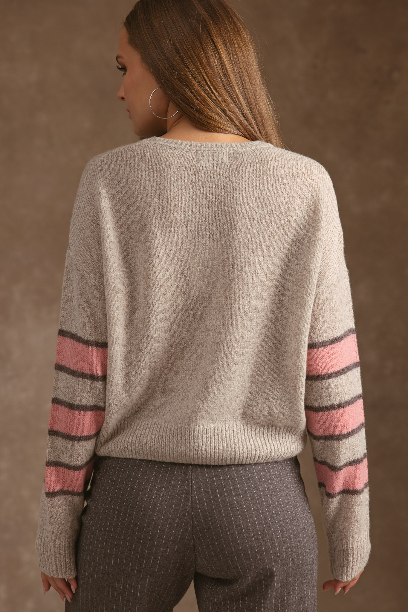 Raine Cashmere Striped Sleeve Crew Neck
