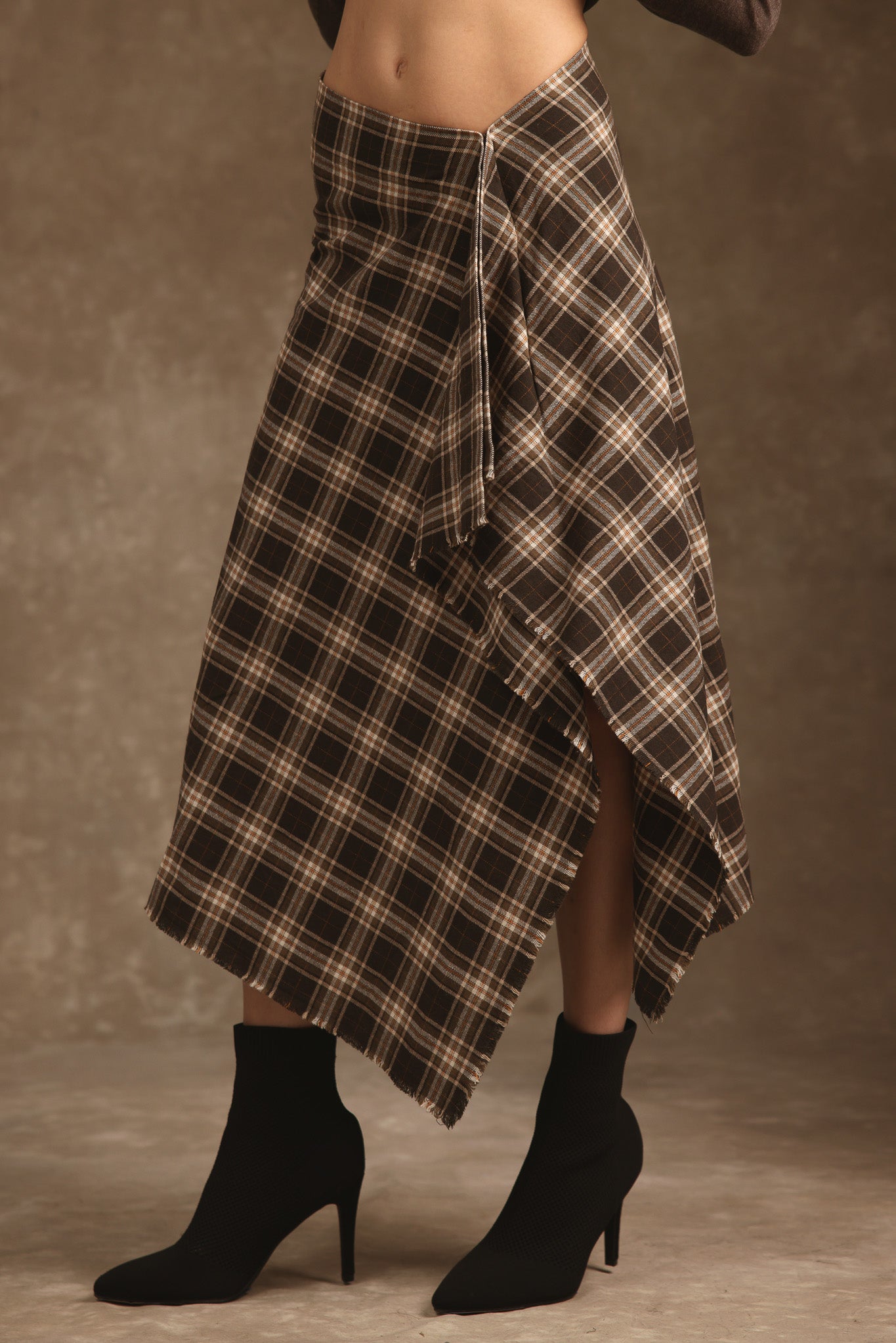 Ambar Cotton Plaid Drape Skirt