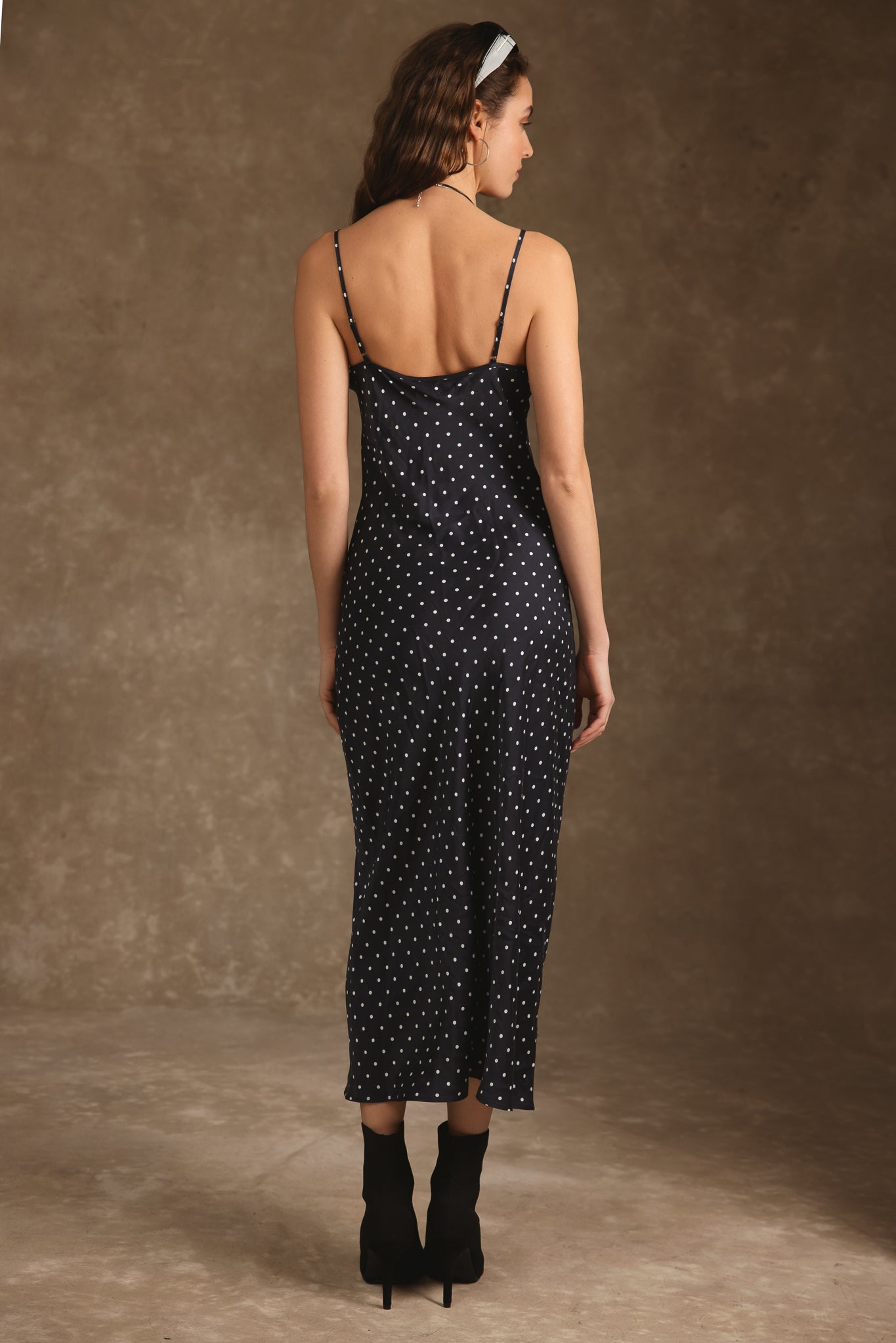 Suri Silk Polka Dot Bias Cut Midi Dress