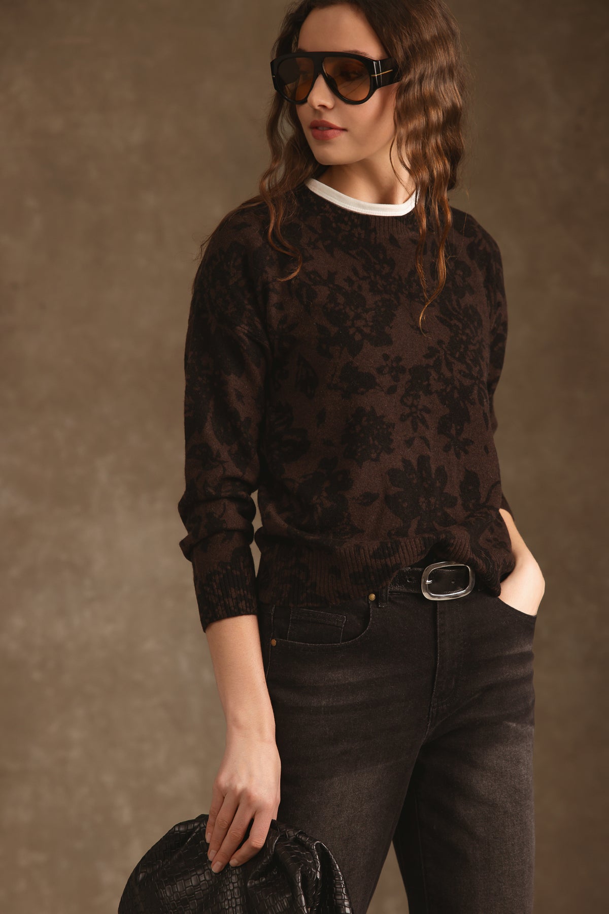 Tinsley Cashmere Floral Print Crew Neck Pullover