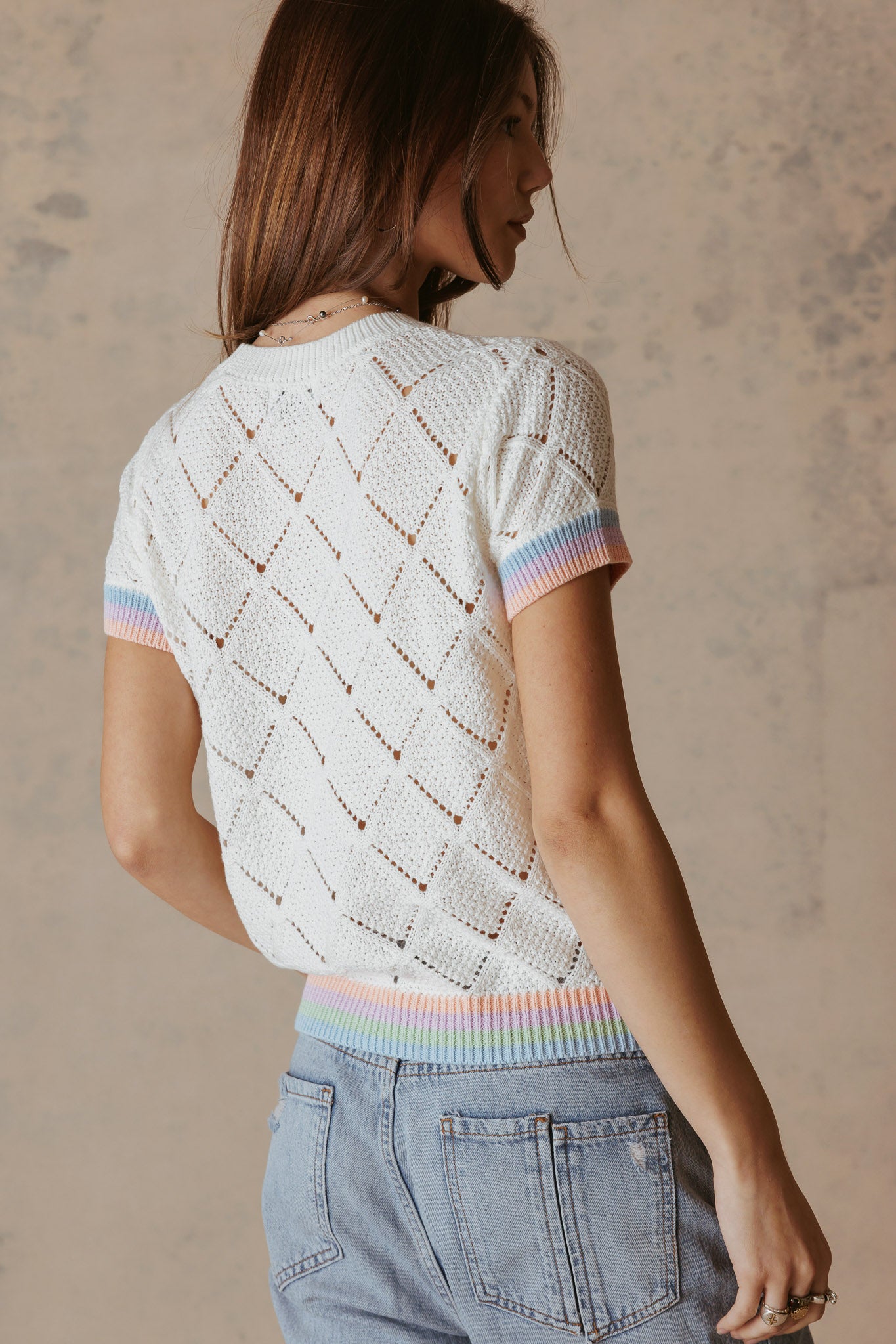 Adriel Cotton Pointelle Top with Striped Trims