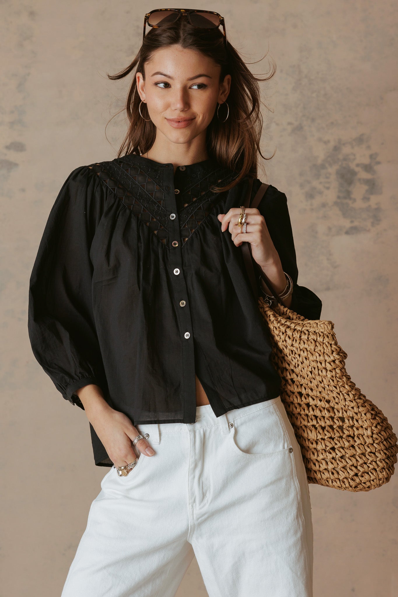 Alivia 3/4 Sleeve Embroidered Blouse