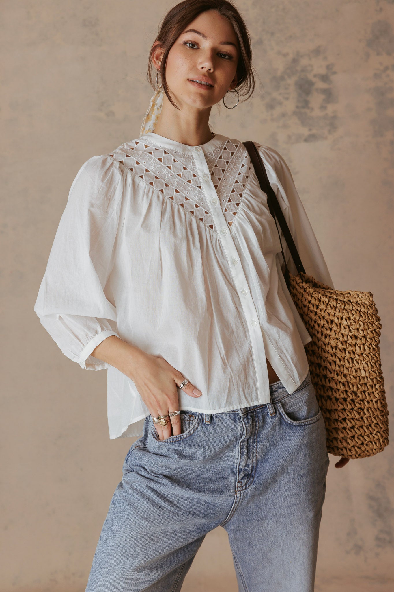 Alivia 3/4 Sleeve Embroidered Blouse