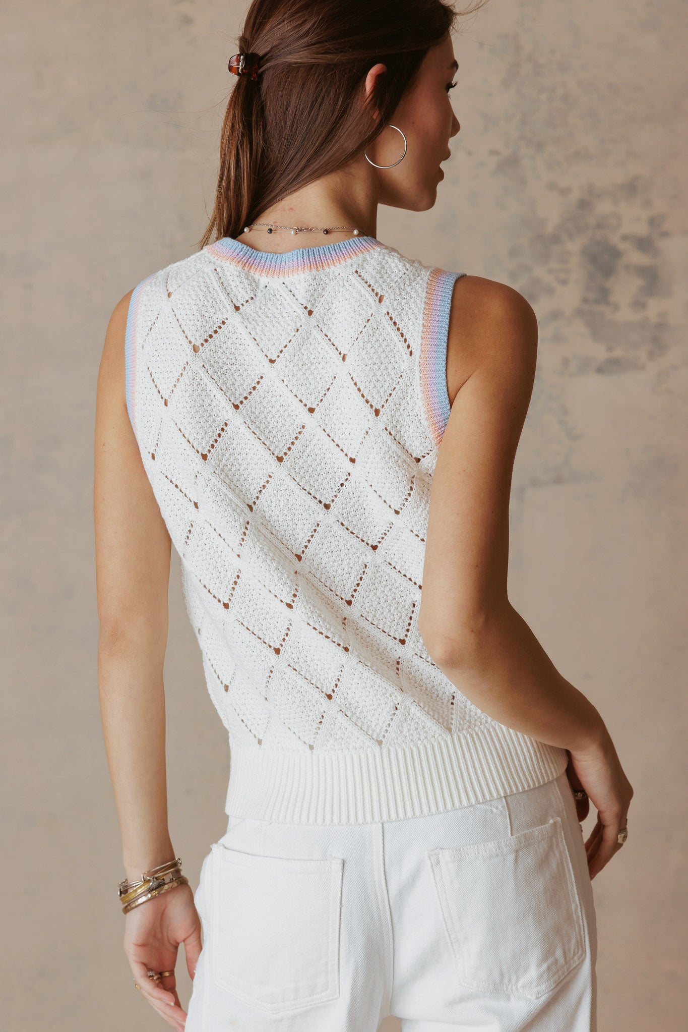 Ayah Texture Cotton Tank with Multi Stripe Trim