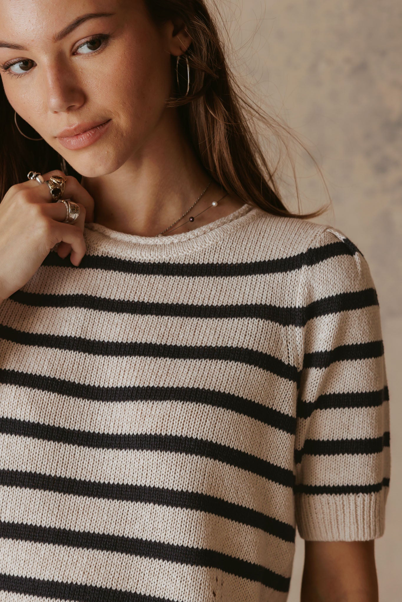 Elenor Linen Blend Striped Short Sleeve