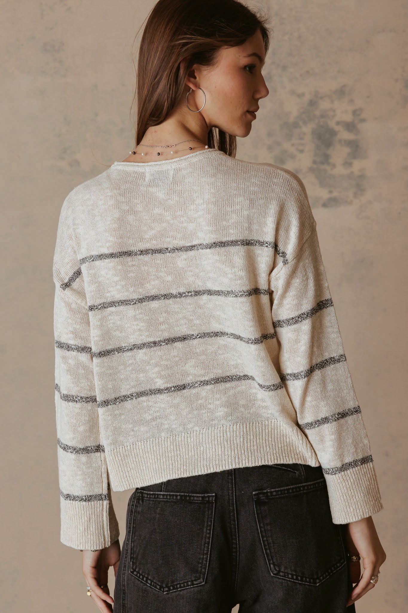 Emel Silk Linen Blend Long Sleeve Stripe Top