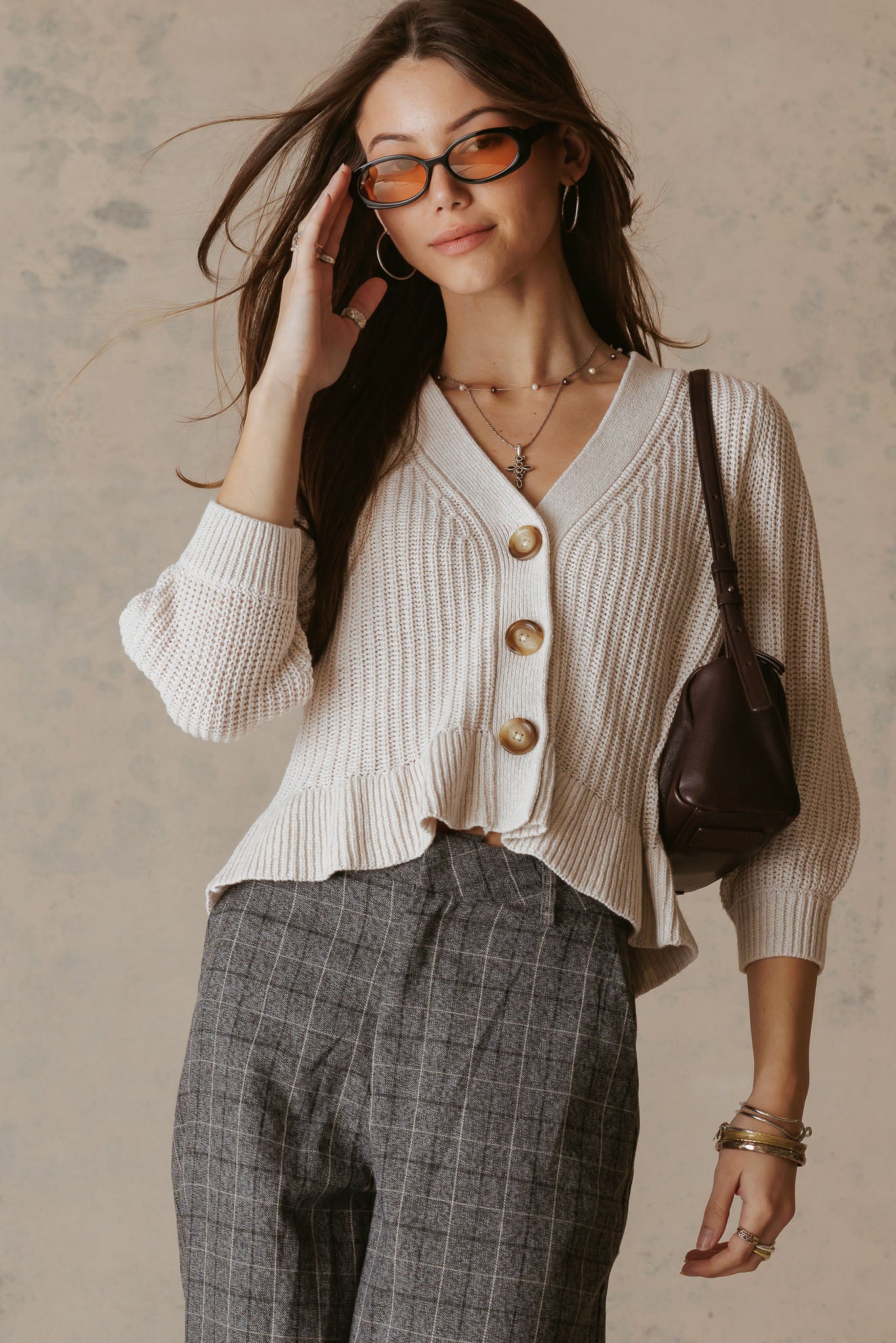 Hally Ruffle Hem V Neck Cardigan