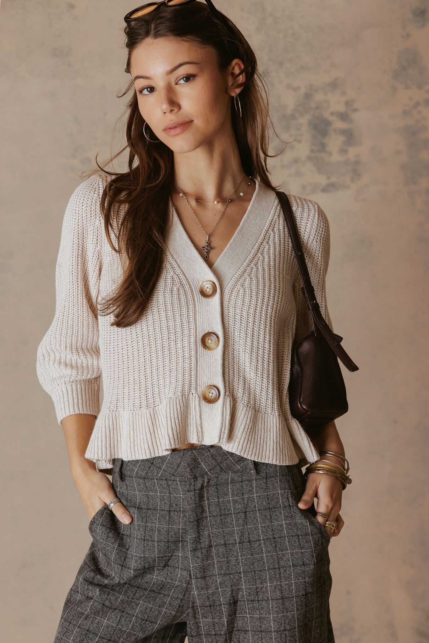 Hally Ruffle Hem V Neck Cardigan