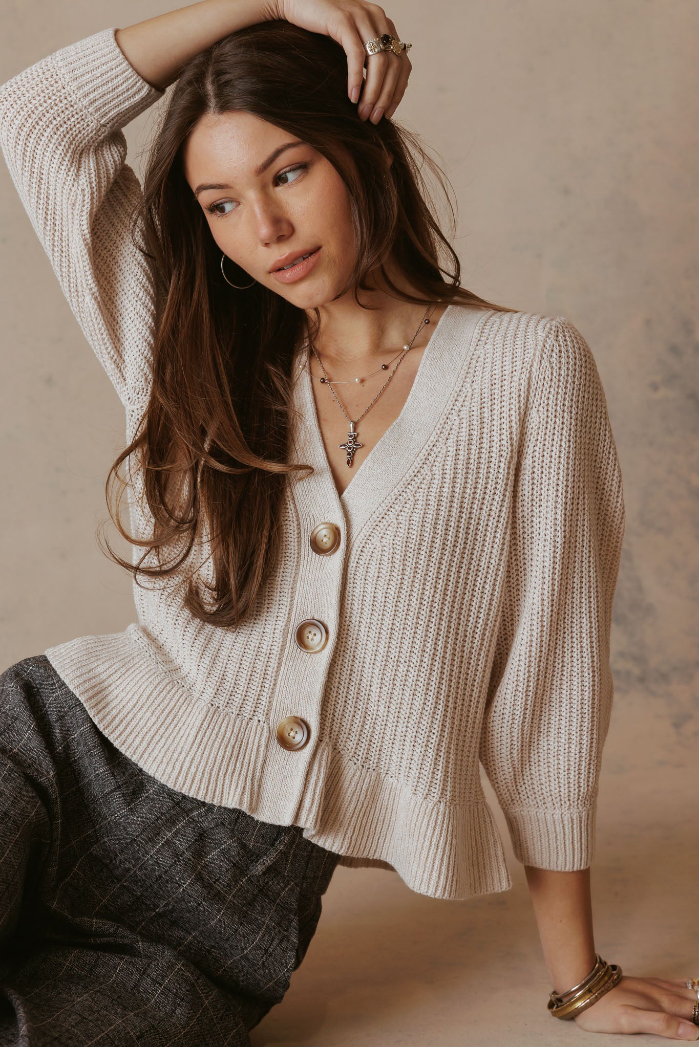 Hally Ruffle Hem V Neck Cardigan