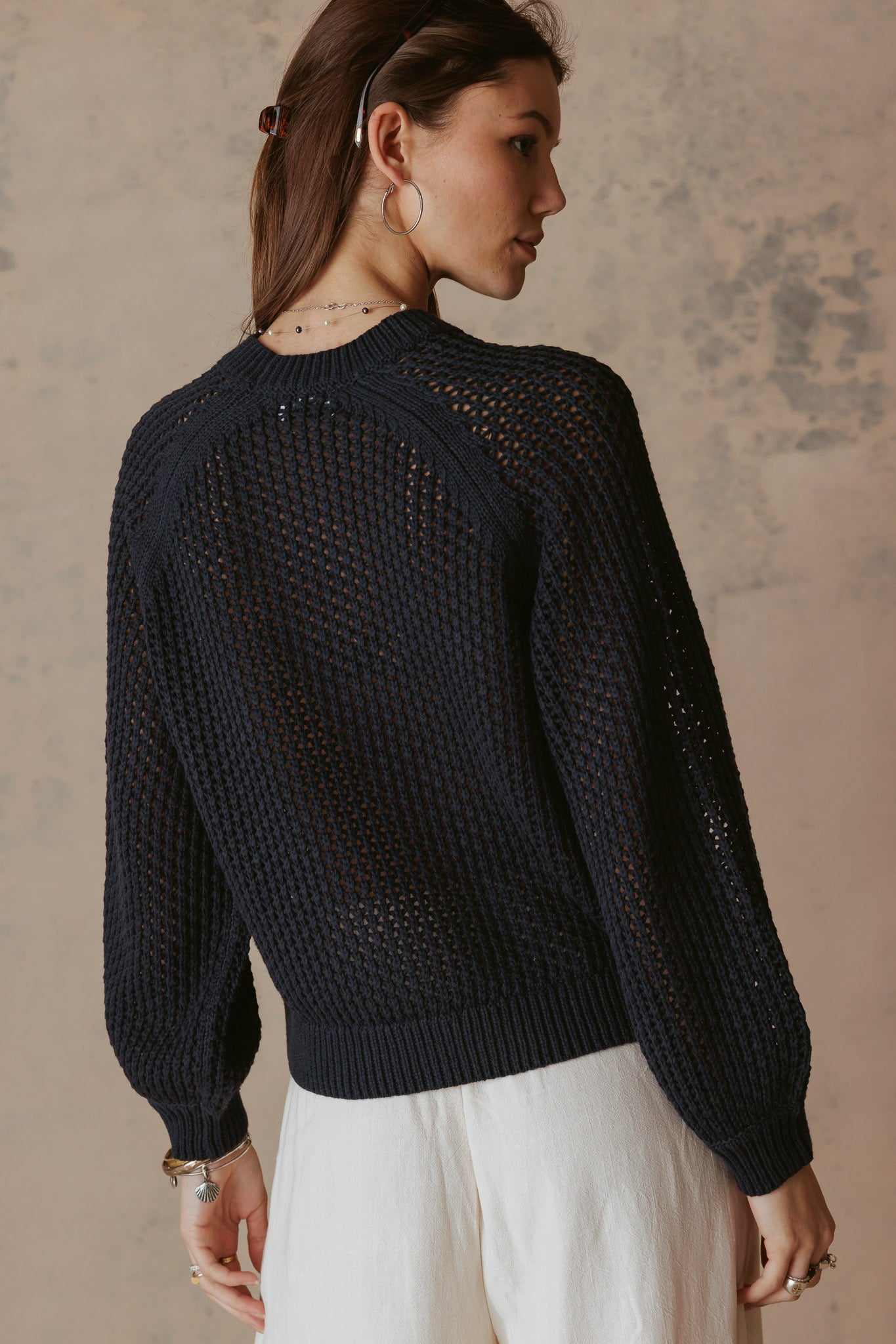 Lanette Linen Blend Open Stitch Crew