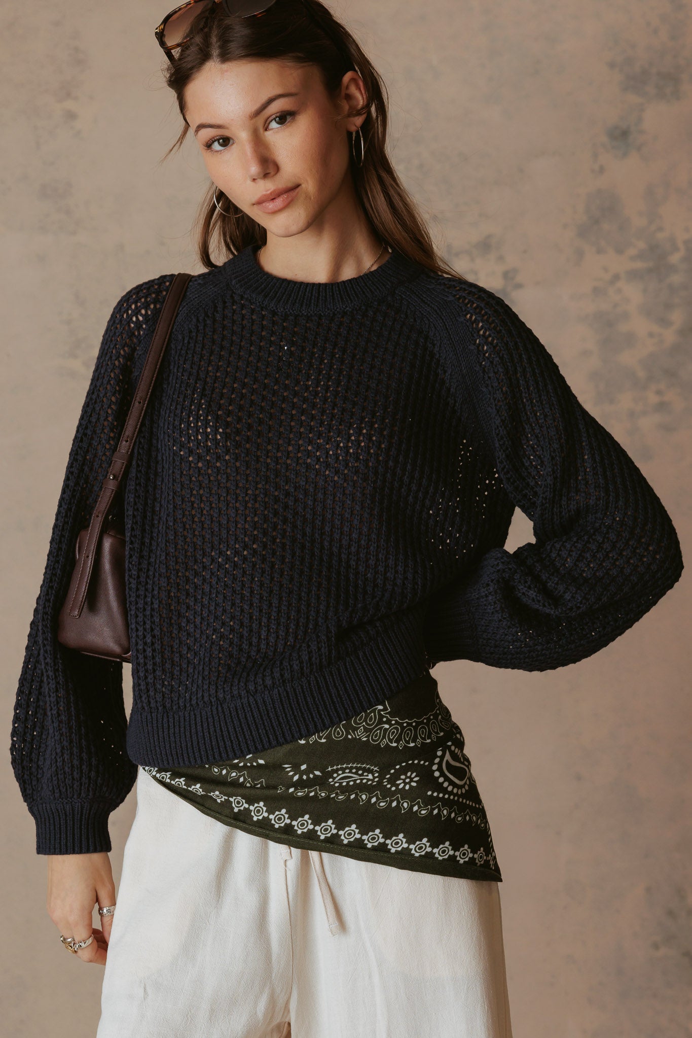 Lanette Linen Blend Open Stitch Crew