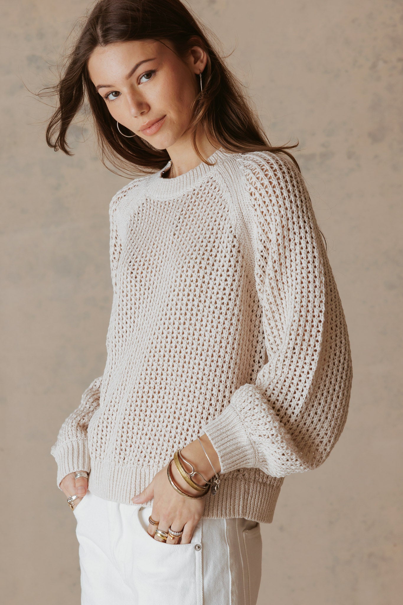 Lanette Linen Blend Open Stitch Crew