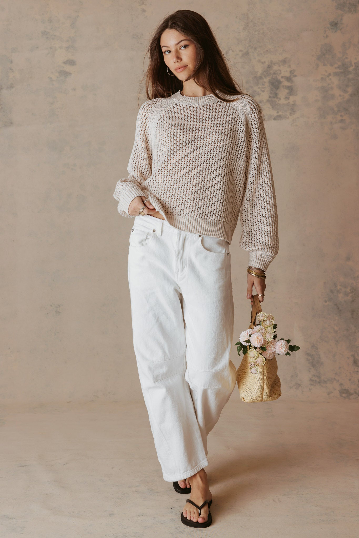 Lanette Linen Blend Open Stitch Crew