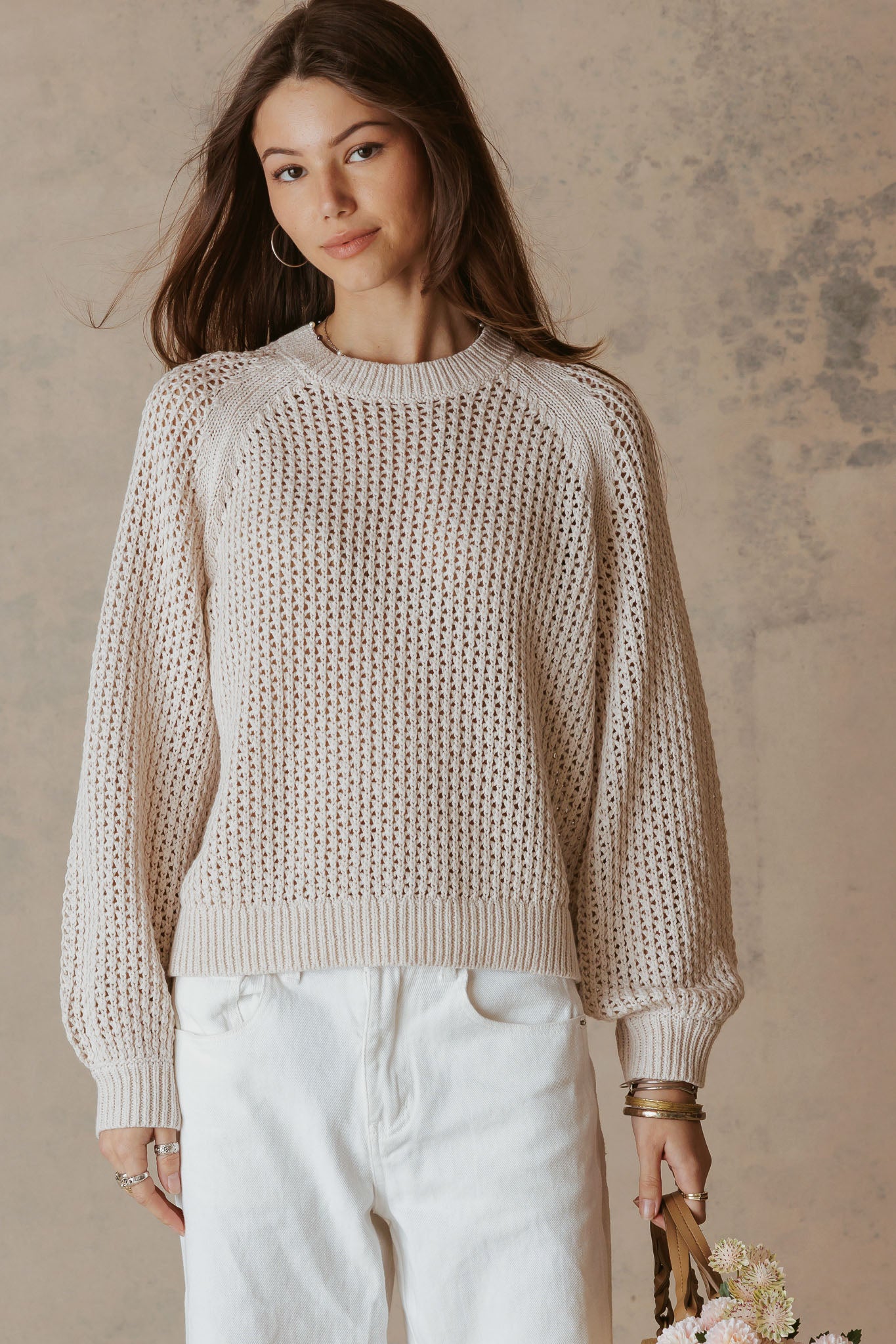 Lanette Linen Blend Open Stitch Crew