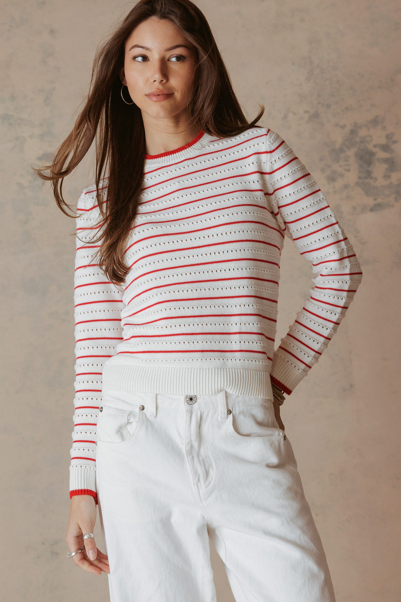 Leah Cotton Striped Crew