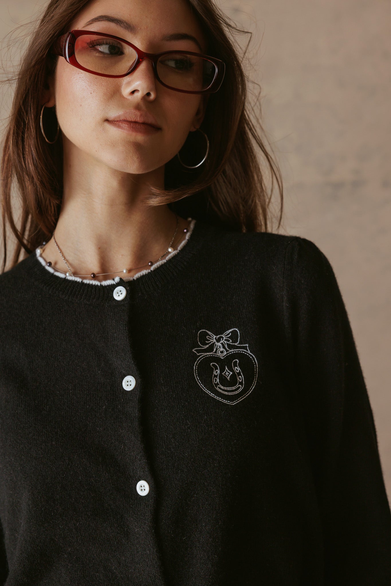 Mylan Cashmere Cardigan With Heart Embroidery