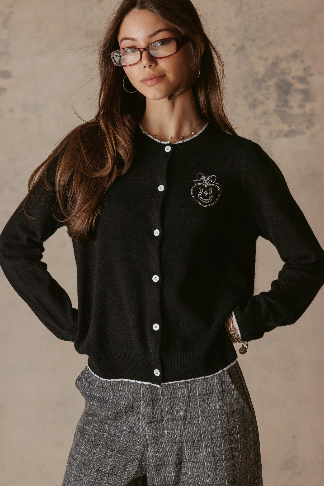 Mylan Cashmere Cardigan With Heart Embroidery