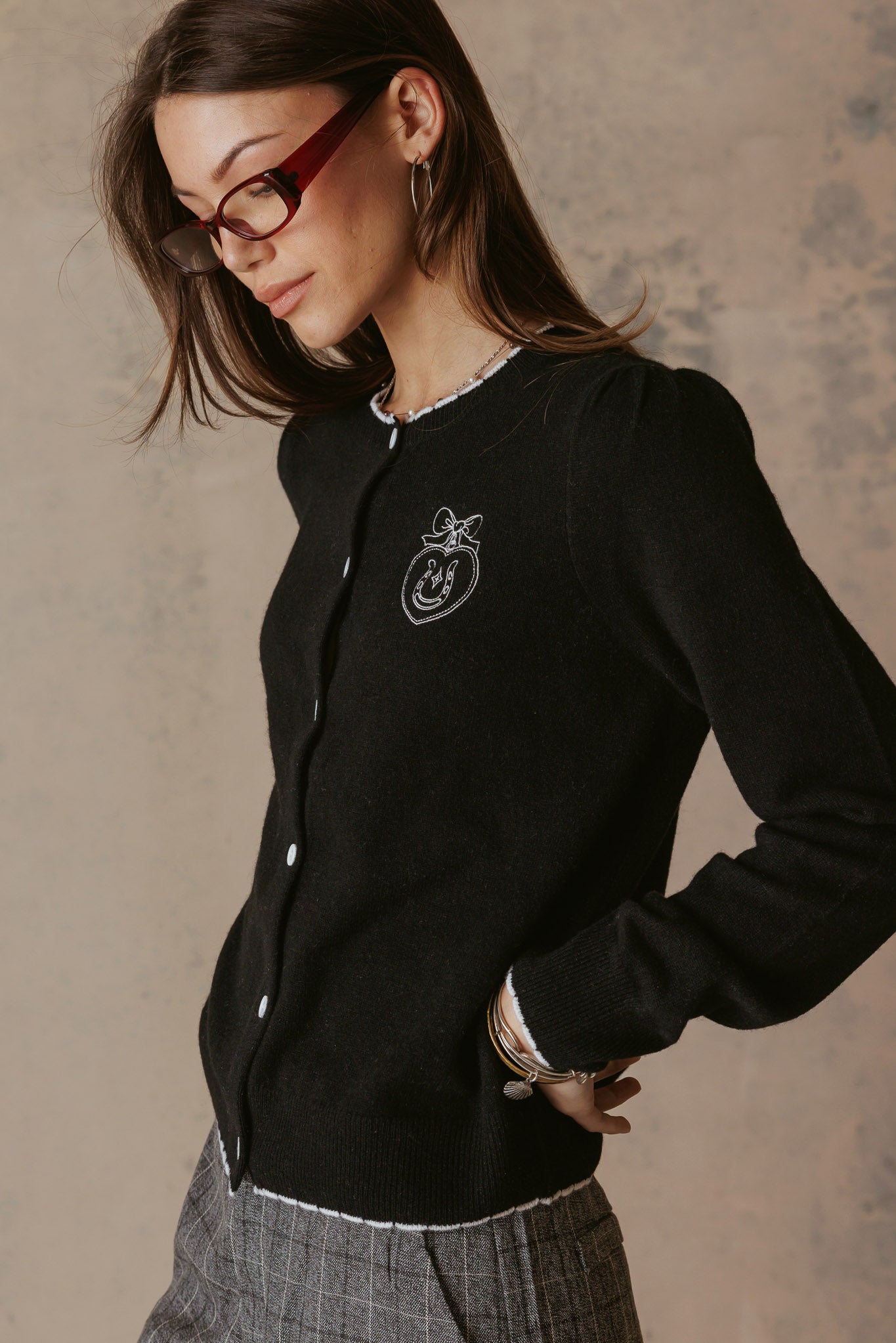 Mylan Cashmere Cardigan With Heart Embroidery