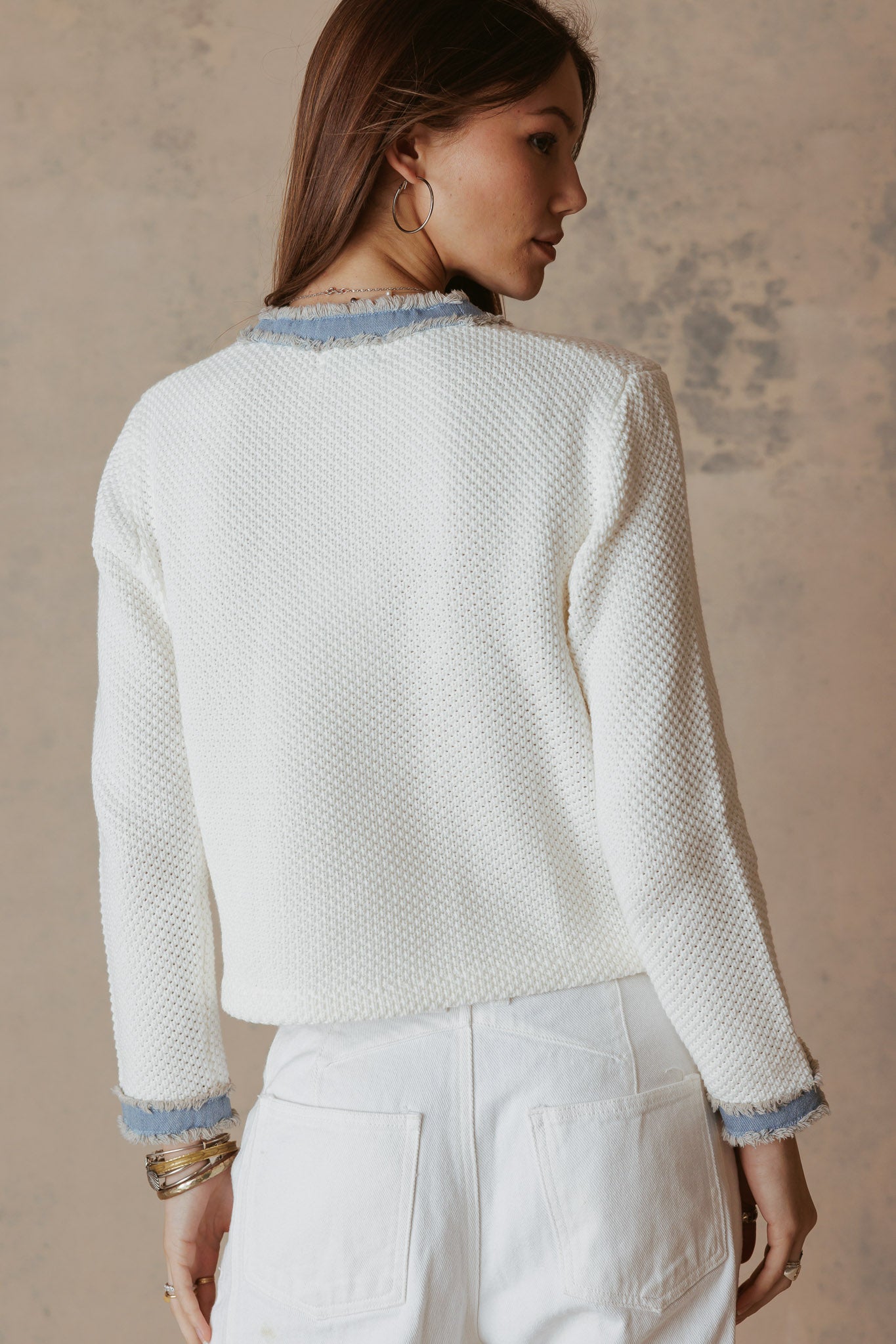 Sutton Cotton Lady Cardiga with Denim Trim