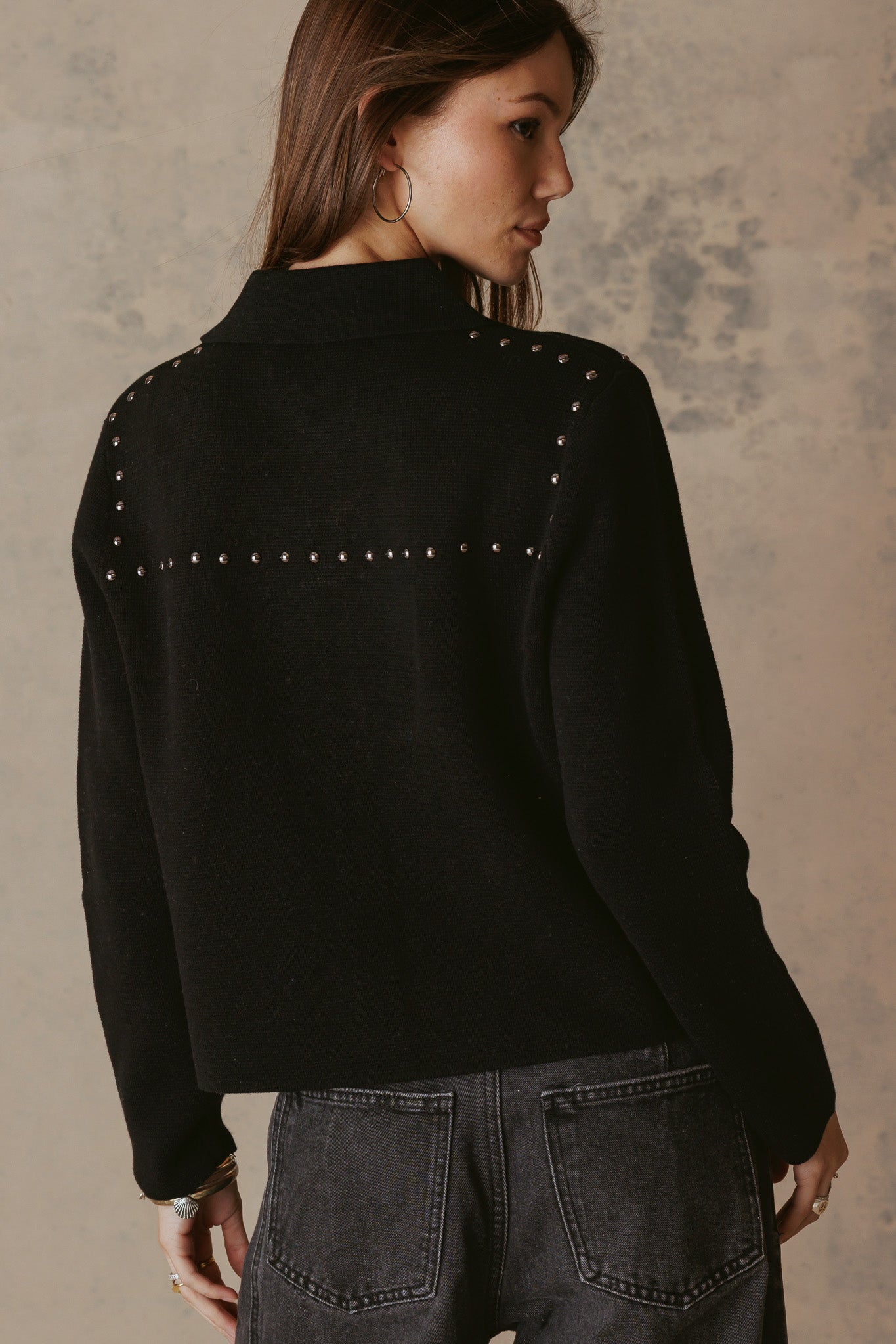 Theresa Studded Collar Knit Jacket