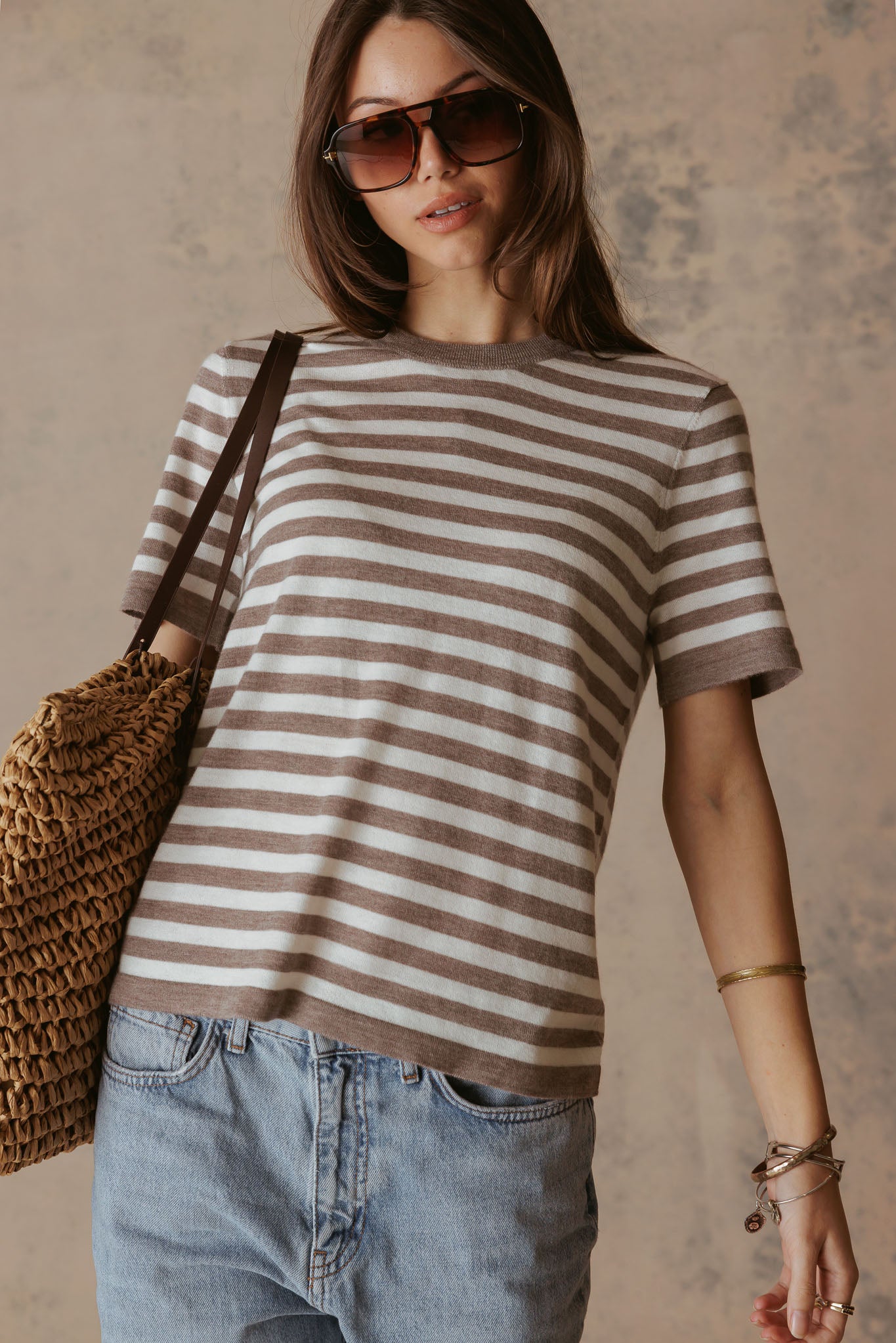 Janine Crewneck Stripe Cashmere Tee