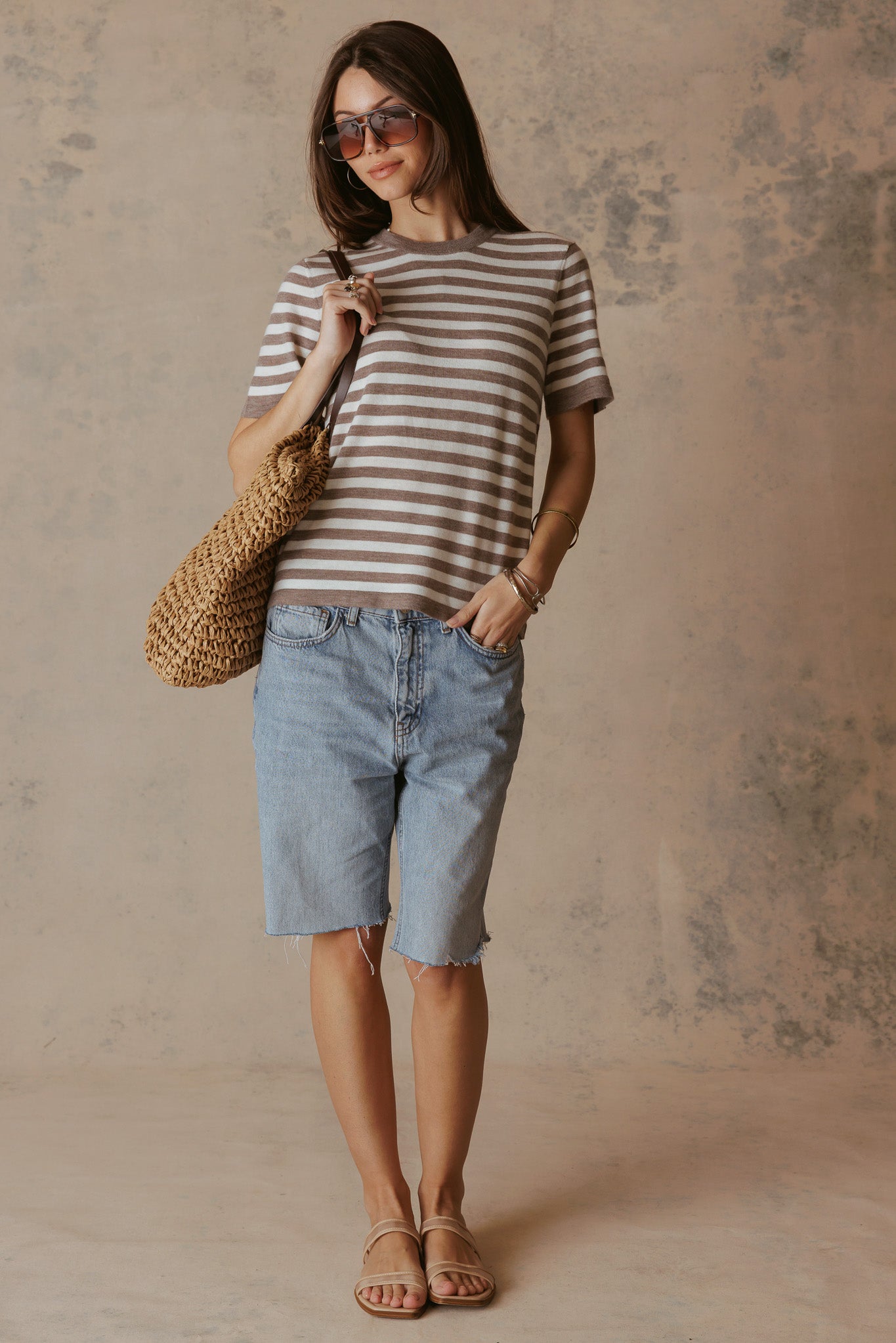 Janine Crewneck Stripe Cashmere Tee