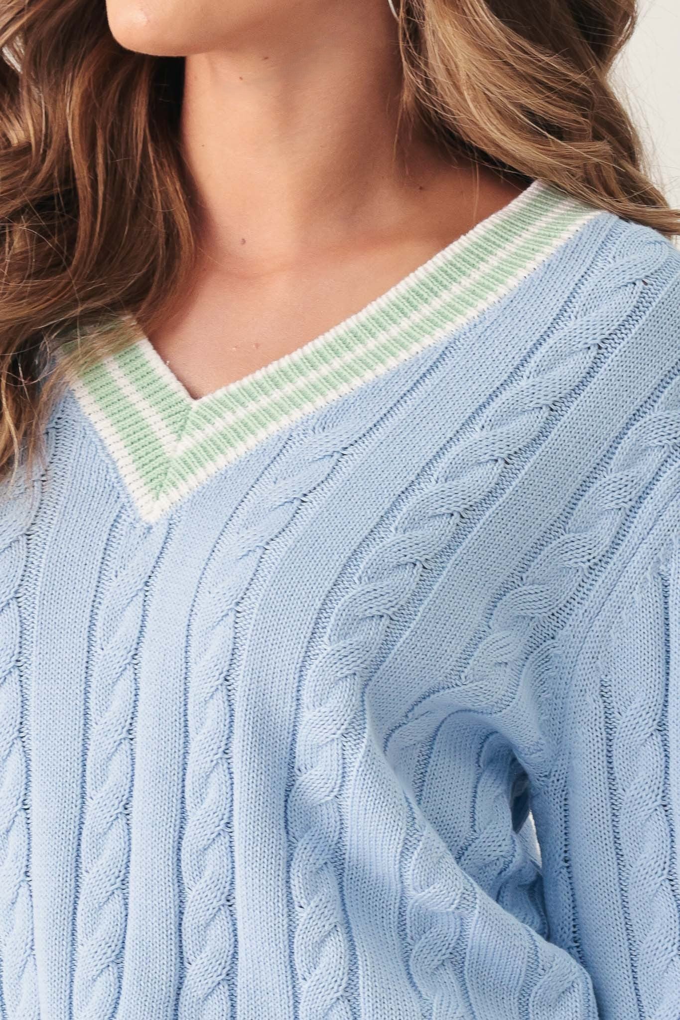 Milana Cotton Cable Varsity V neck