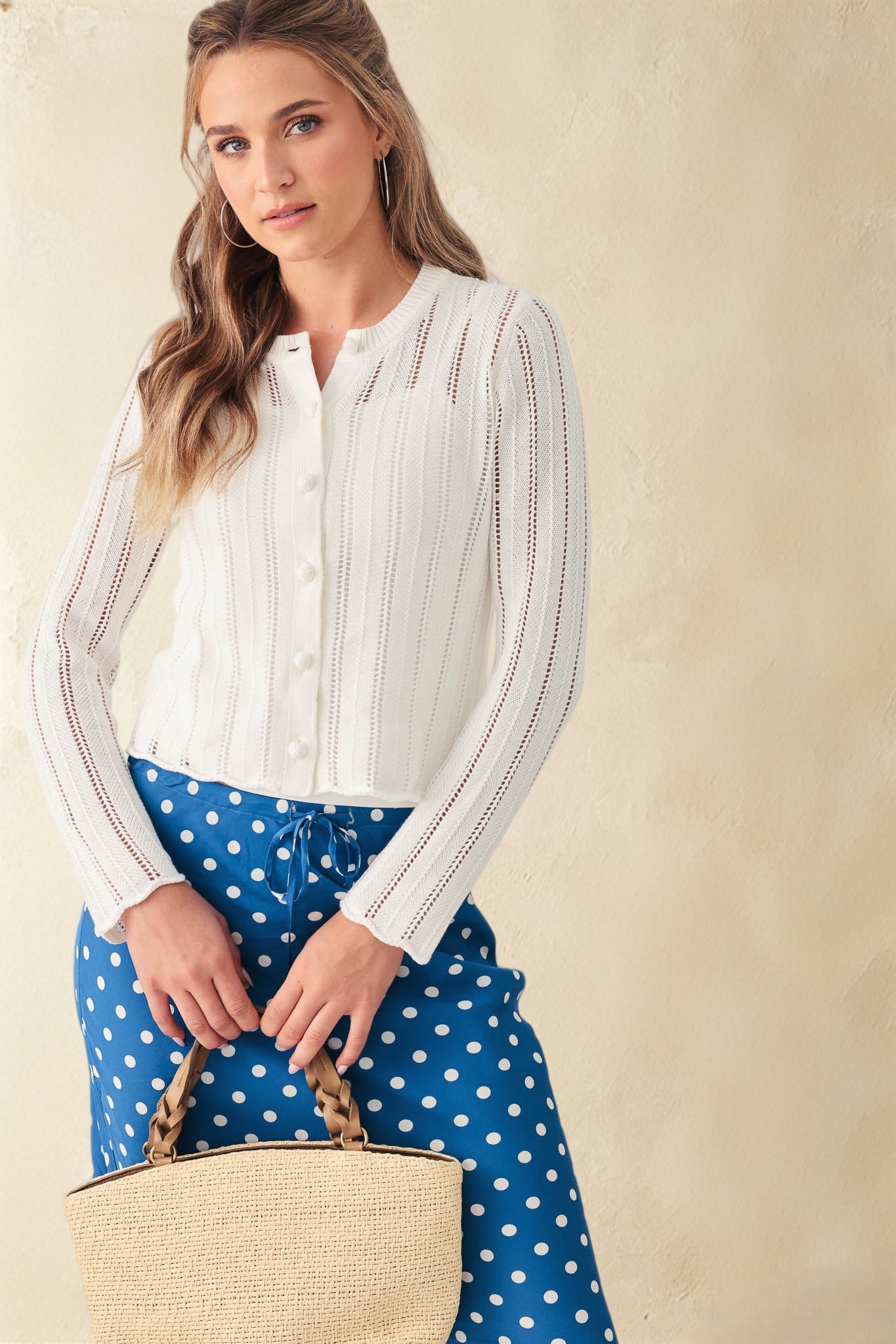 Elody Cotton Pointelled Cardigan
