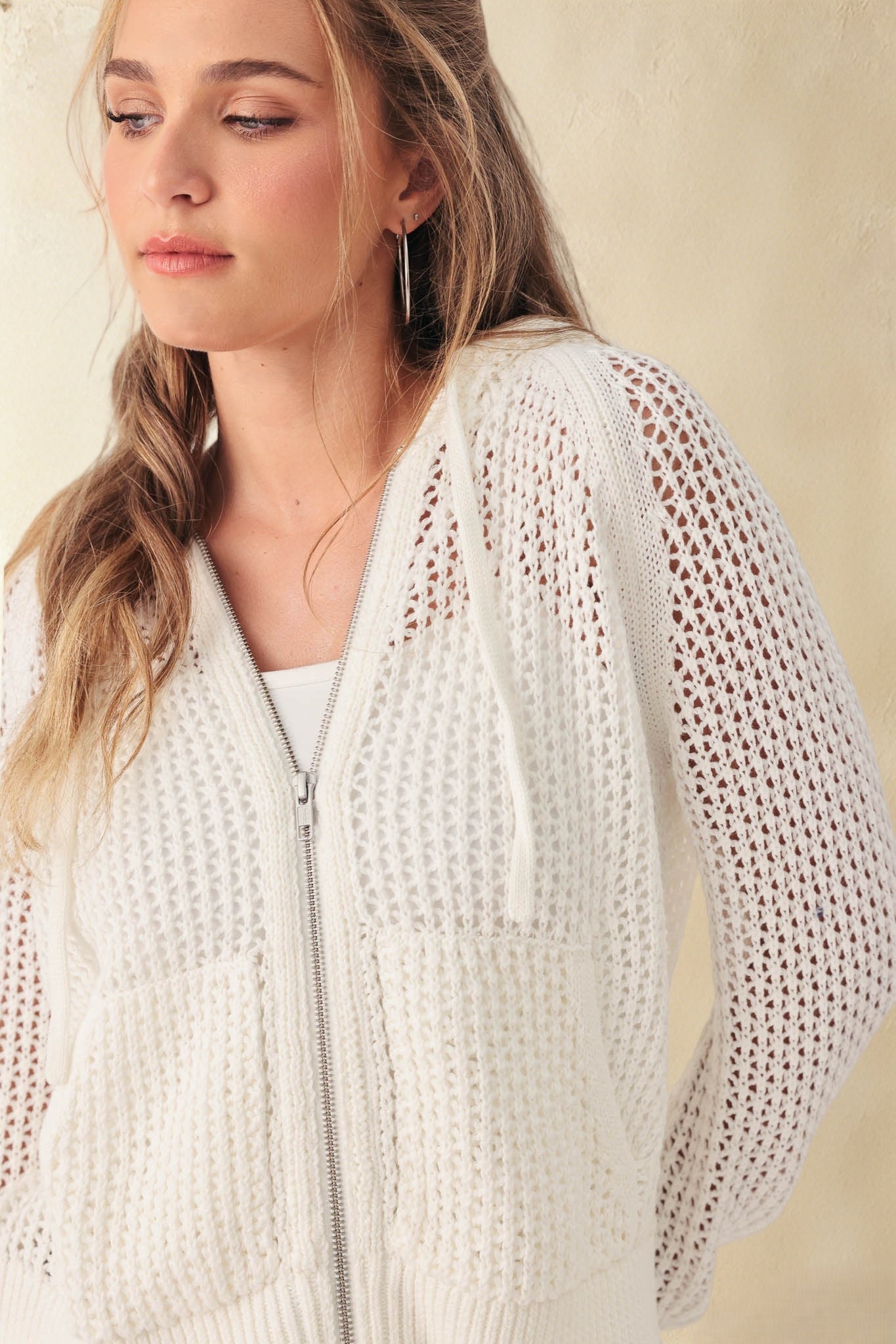 Marian Cotton Open Stitch Cropped Hoodie