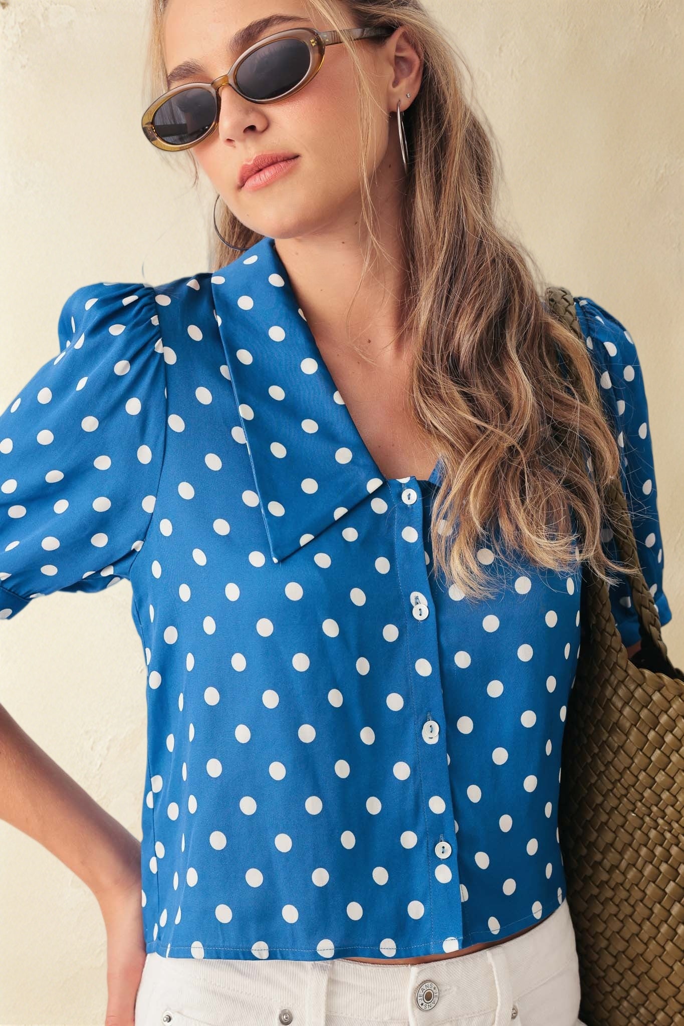 Etta Polka Dot Cropped Silk Blouse