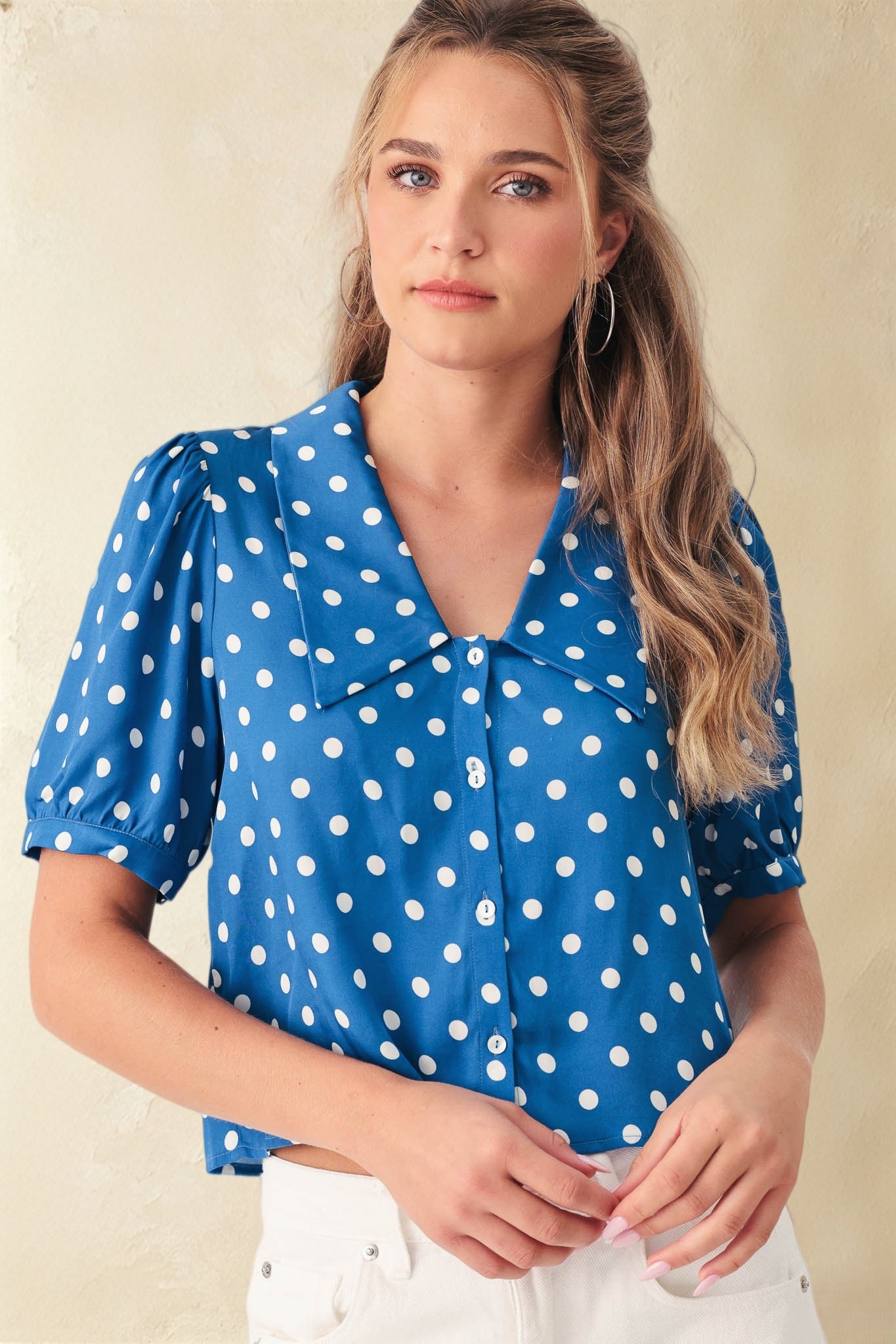 Etta Polka Dot Cropped Silk Blouse