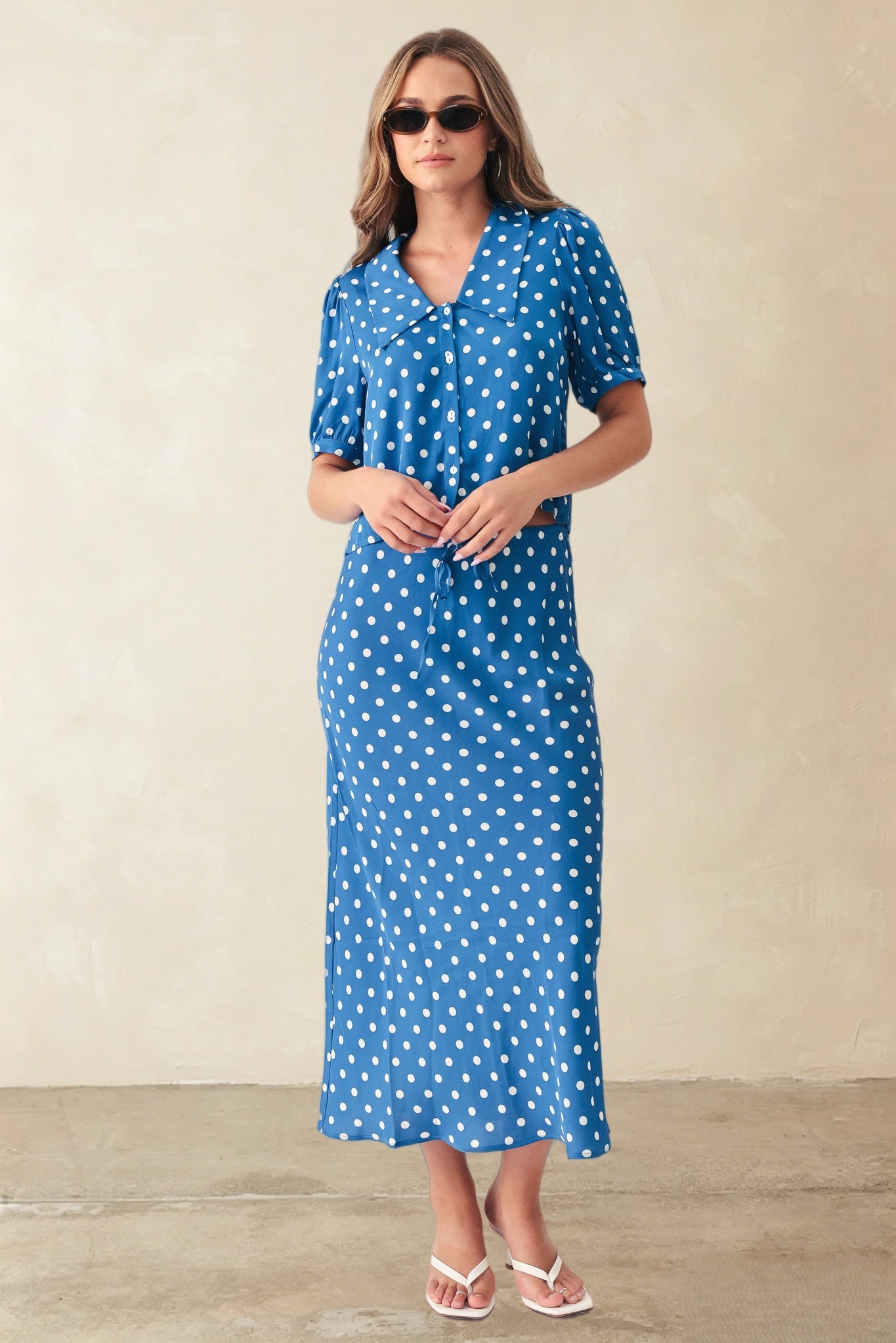 Etta Polka Dot Cropped Silk Blouse