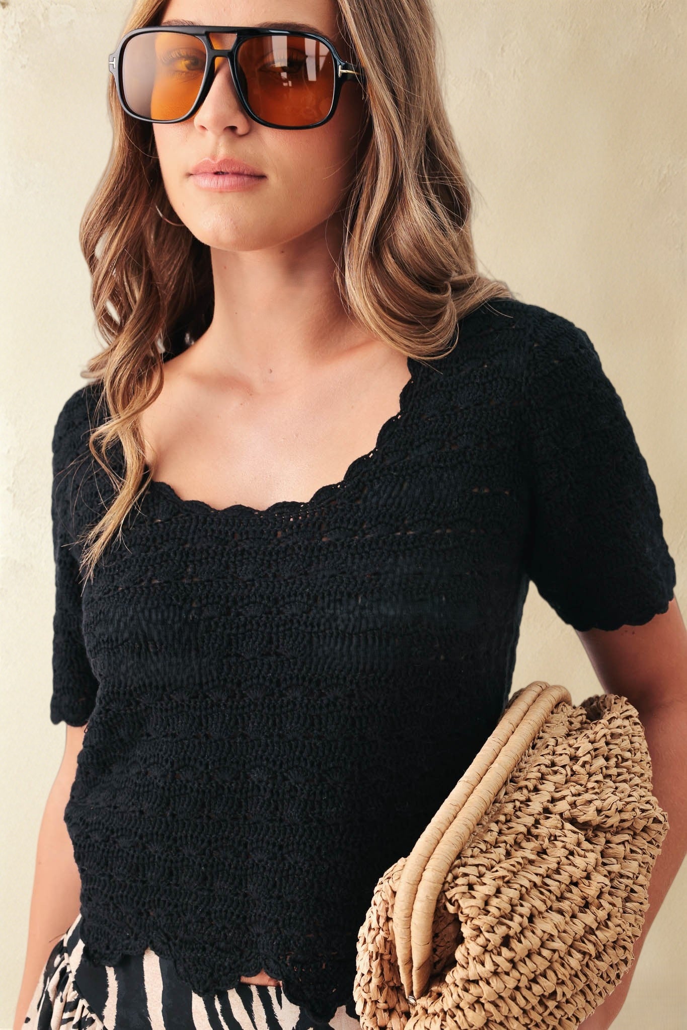 Giana Cotton Short Sleeve Hand Crochet Top