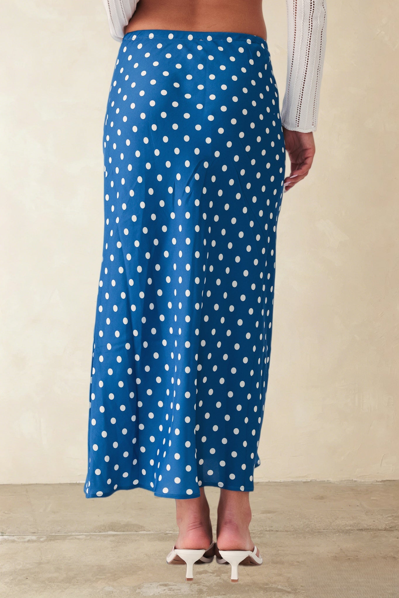 Tate Polka Dot Bias Cut Midi Skirt