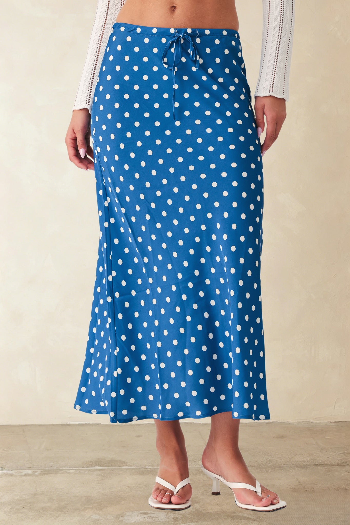 Tate Polka Dot Bias Cut Midi Skirt