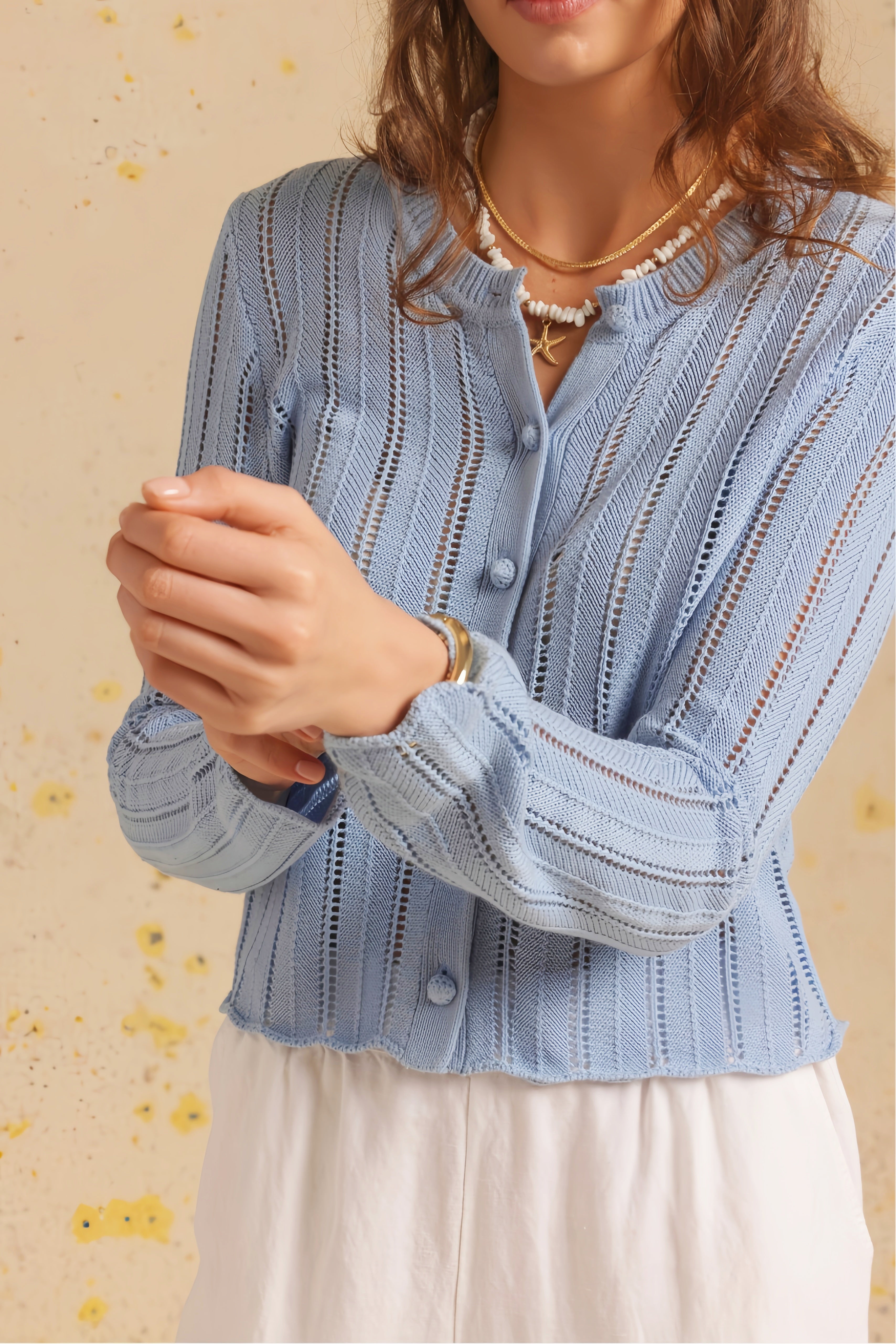 Elody Cotton Pointelled Cardigan