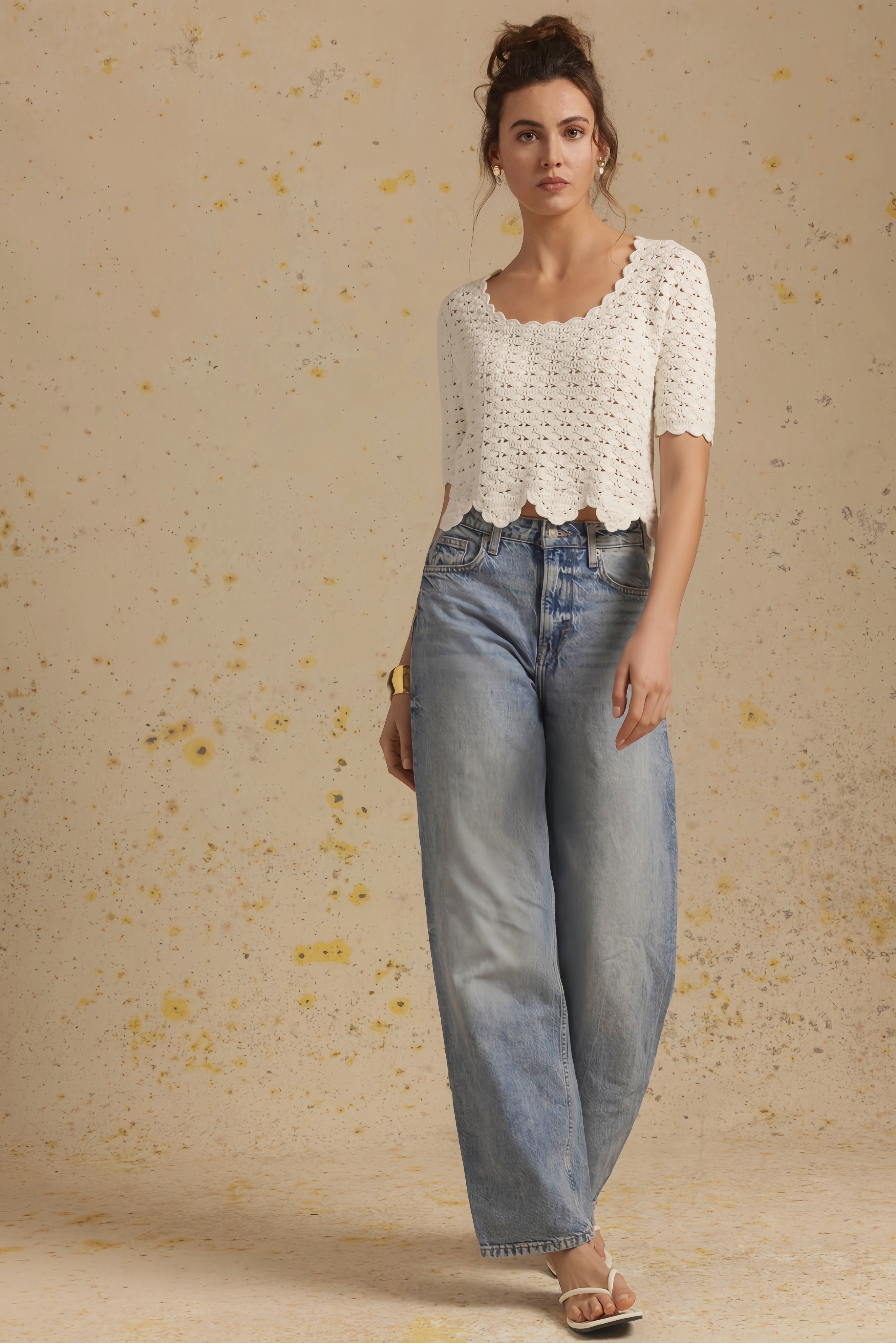 Giana Cotton Short Sleeve Hand Crochet Top