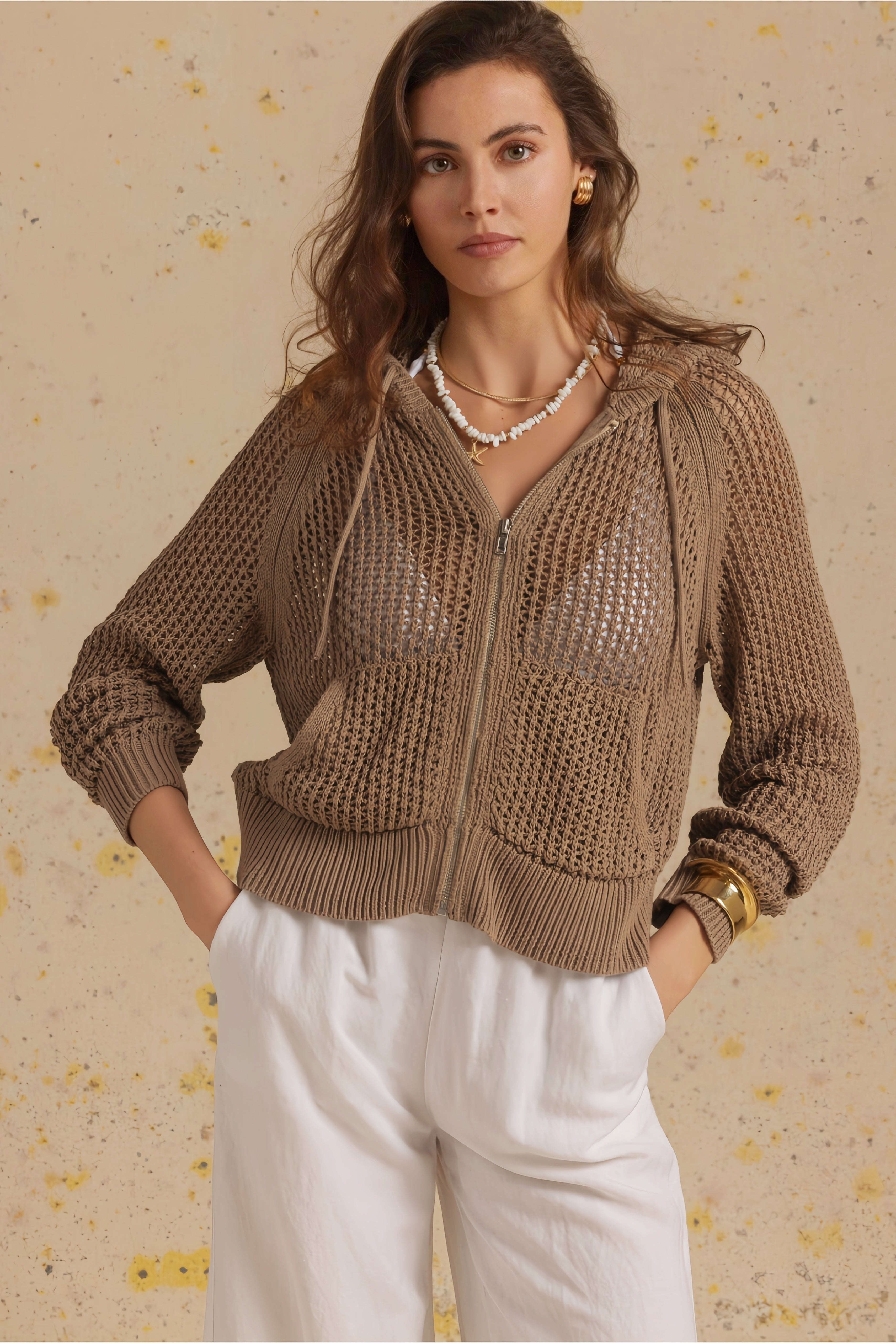 Marian Cotton Open Stitch Cropped Hoodie