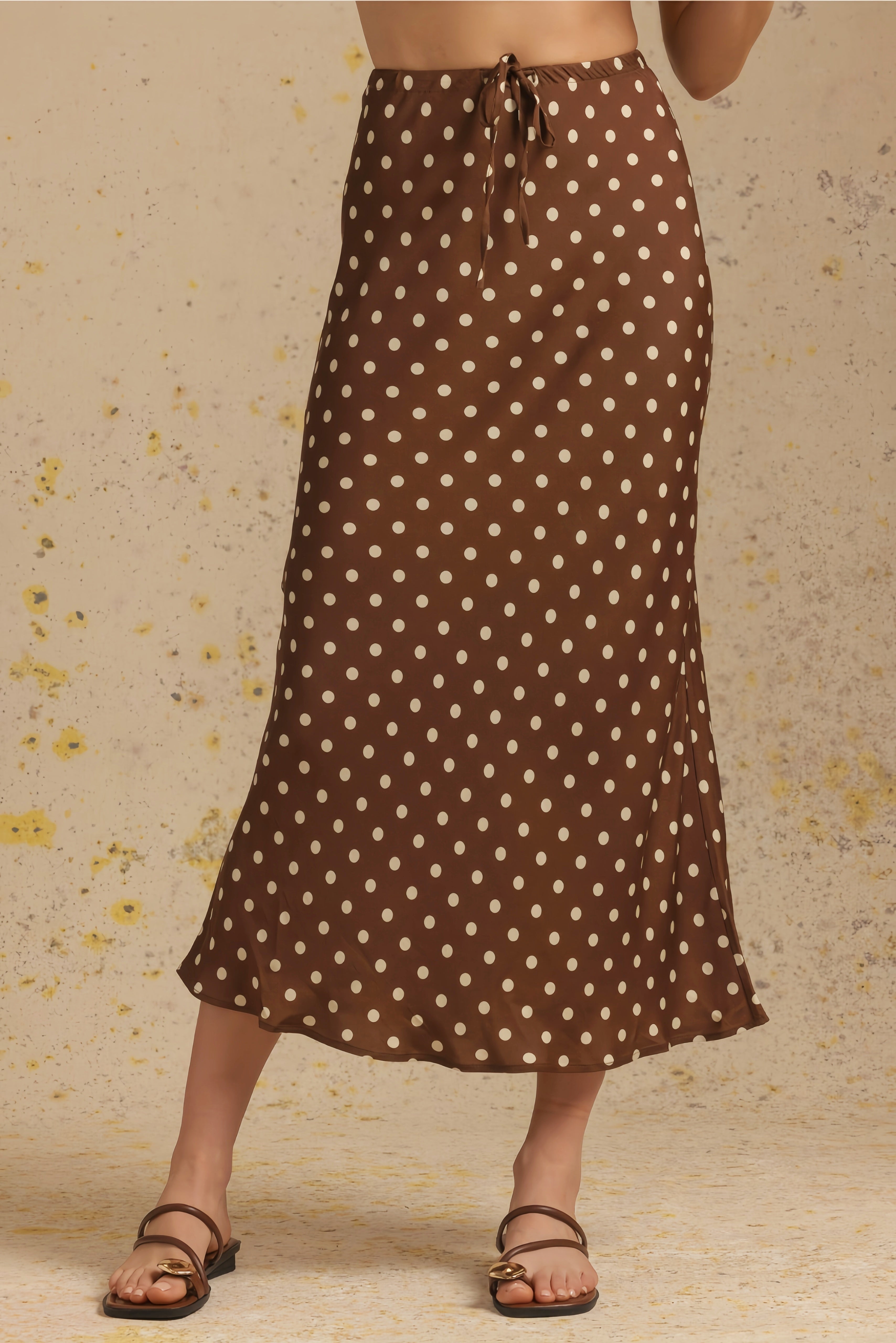 Tate Polka Dot Bias Cut Midi Skirt