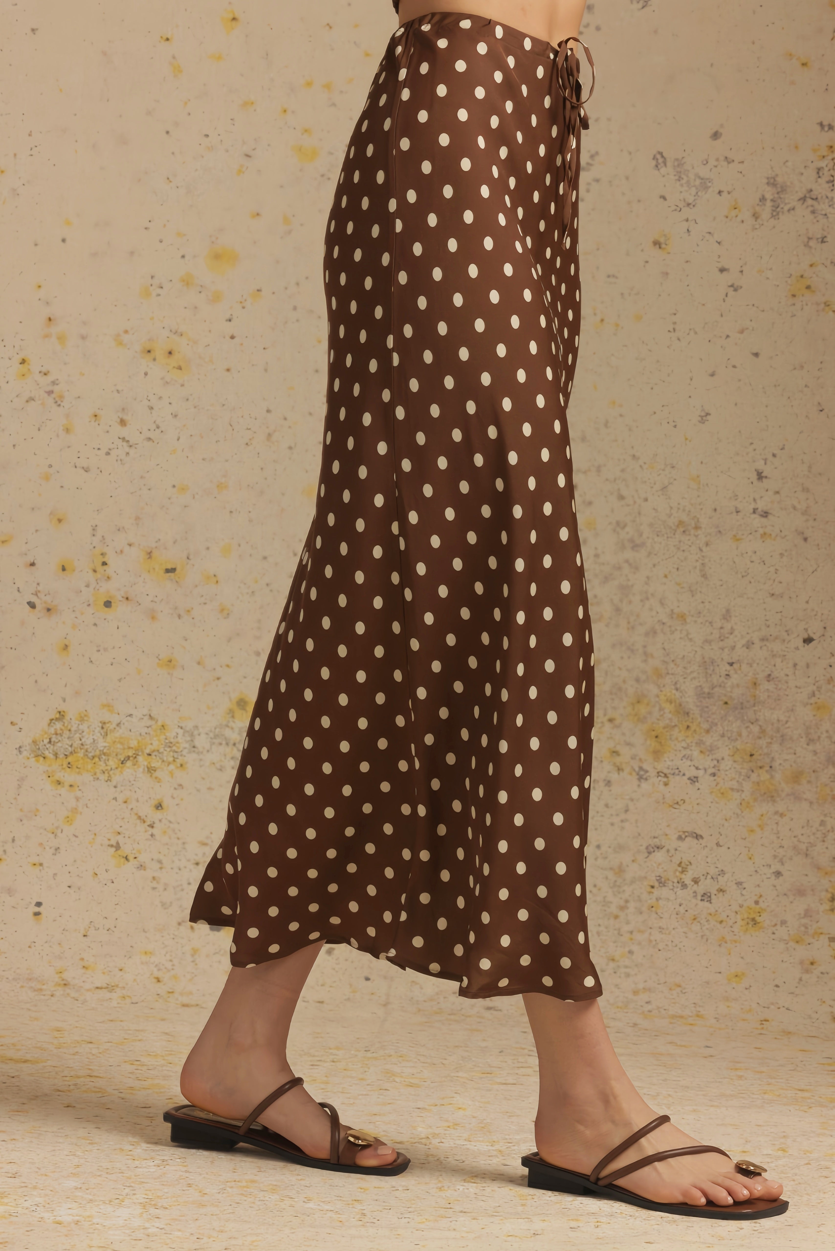 Tate Polka Dot Bias Cut Midi Skirt