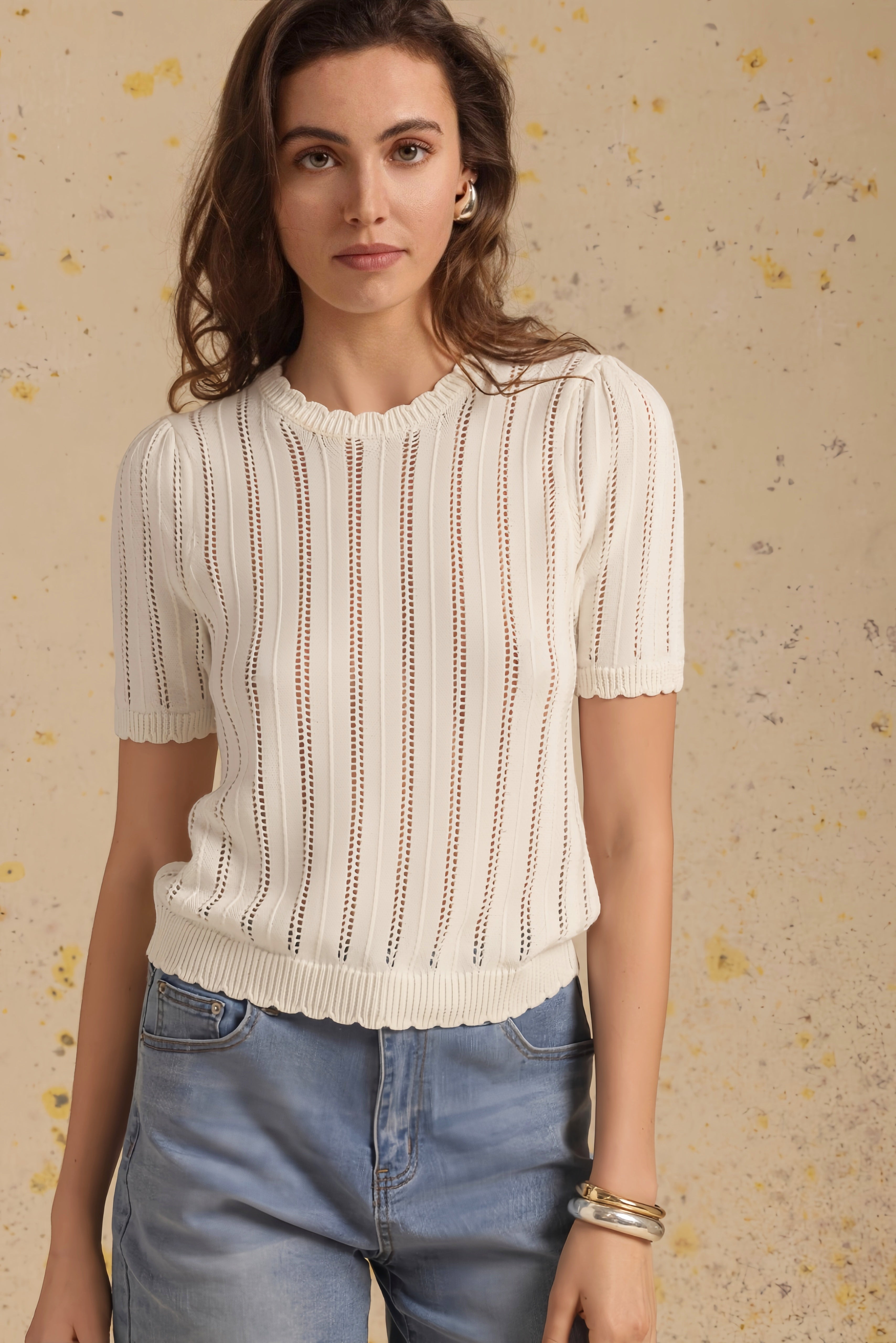 Polina Short Sleeve Pointelle Top