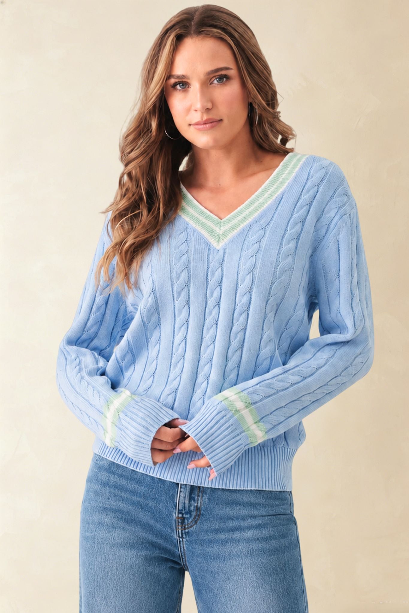 Milana Cotton Cable Varsity V neck