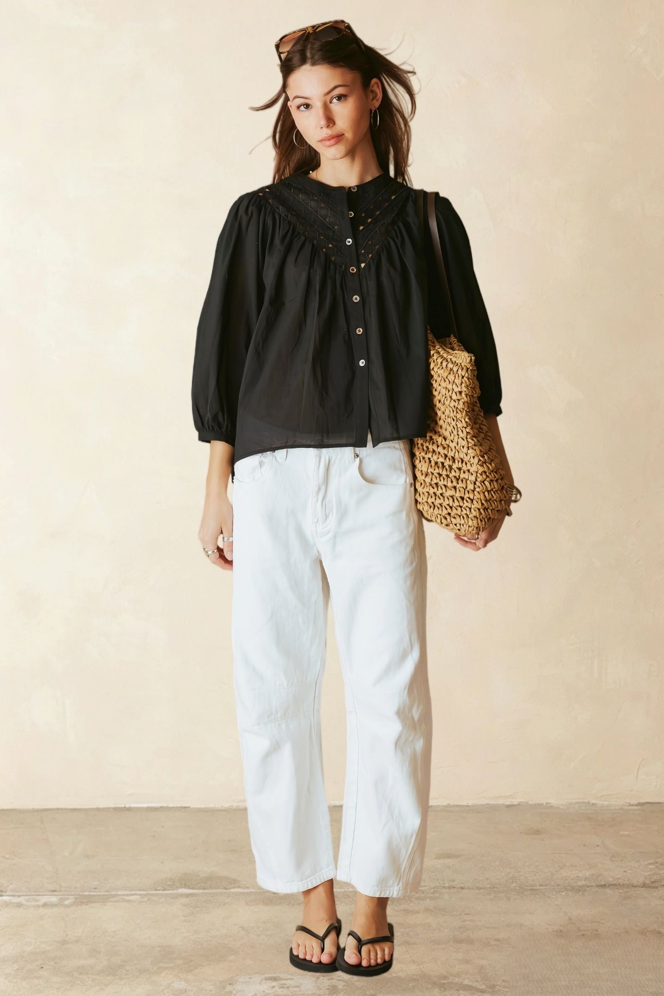 Alivia 3/4 Sleeve Embroidered Blouse