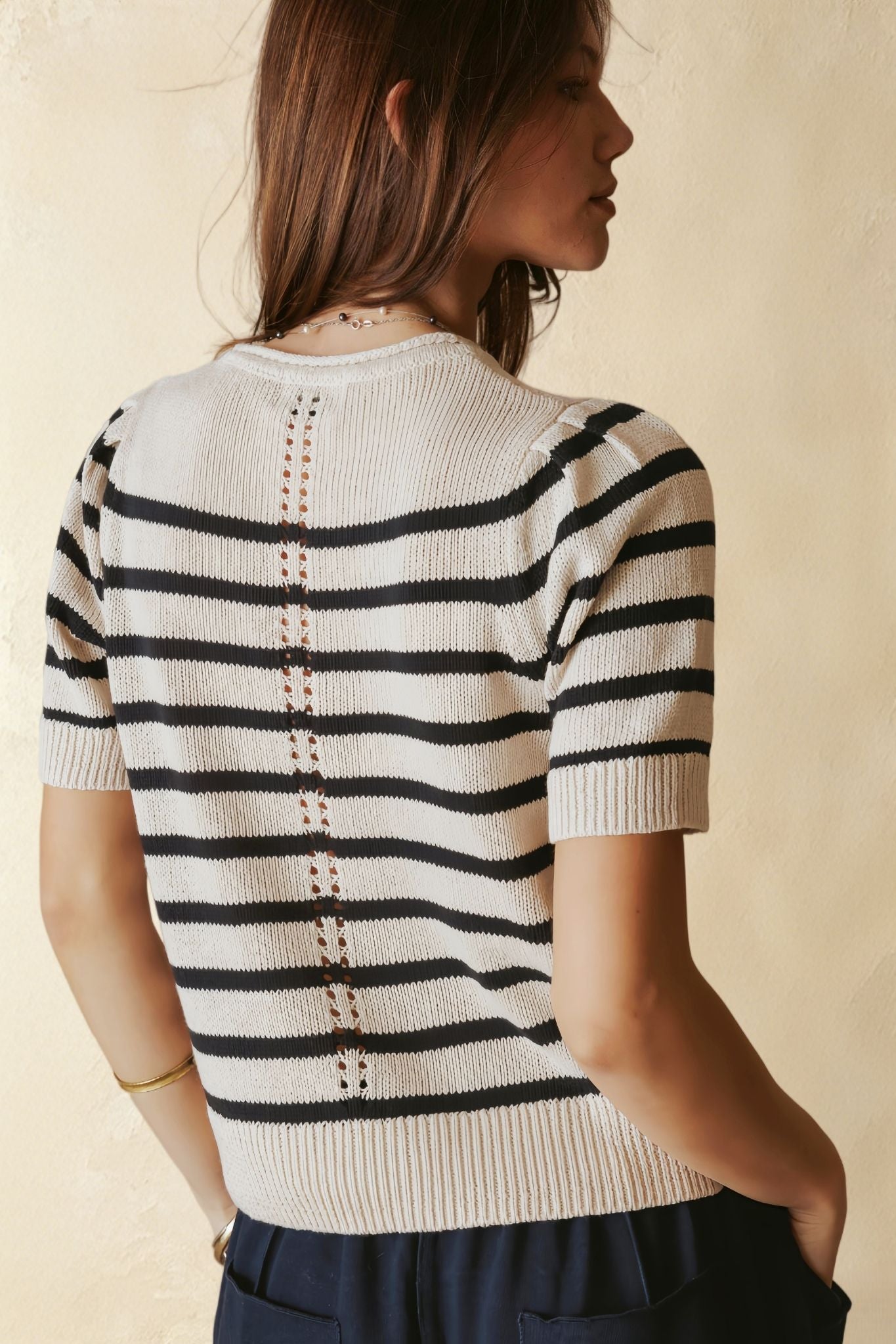 Elenor Linen Blend Striped Short Sleeve