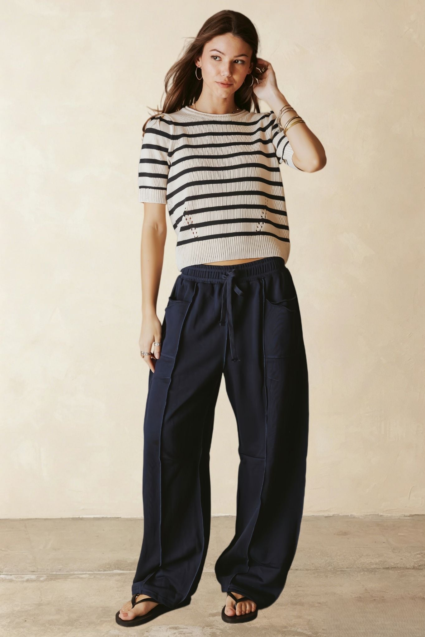 Elenor Linen Blend Striped Short Sleeve