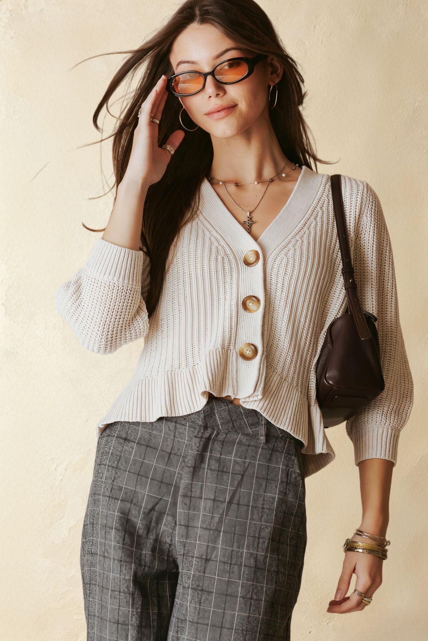 Hally Ruffle Hem V Neck Cardigan