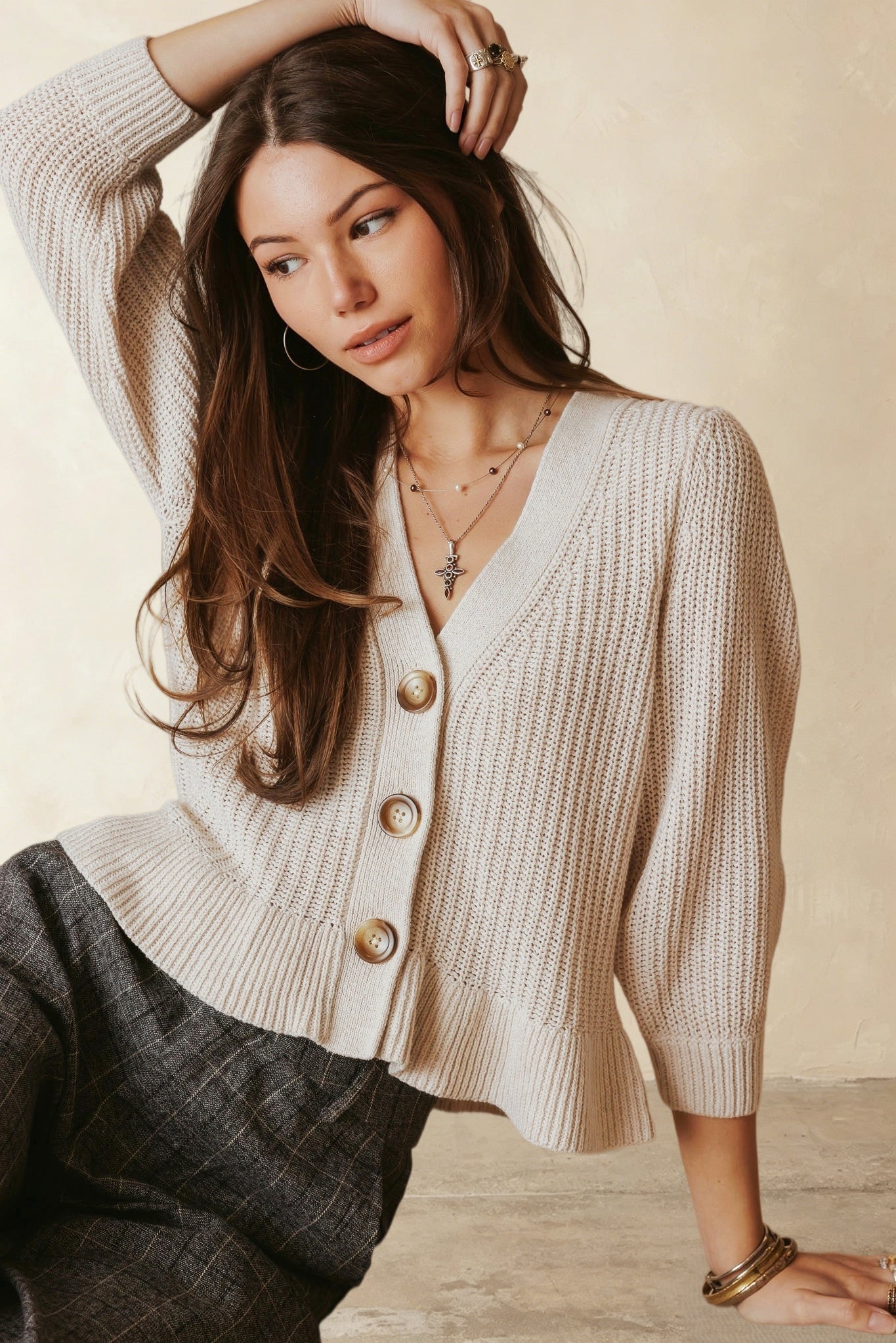Hally Ruffle Hem V Neck Cardigan