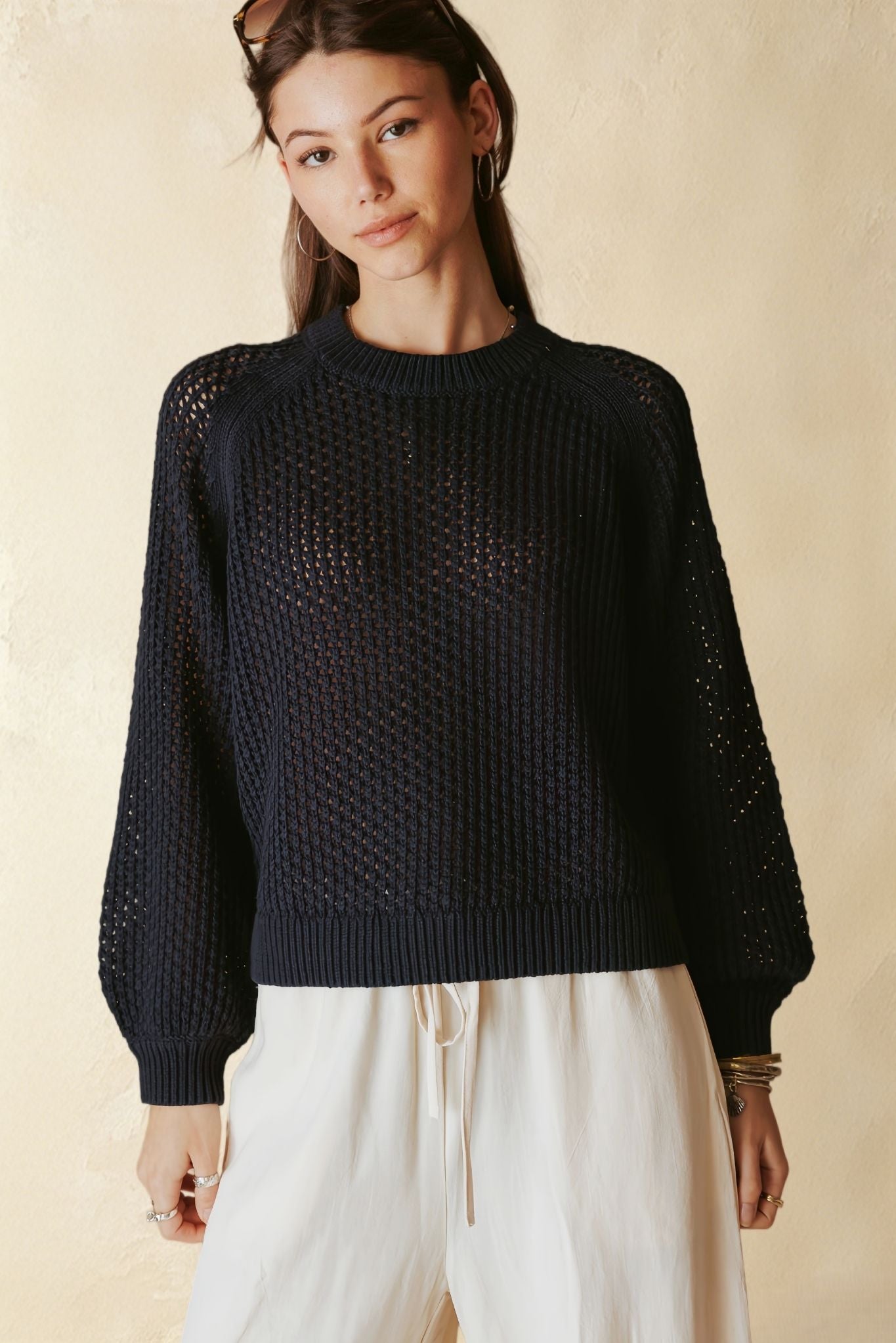 Lanette Linen Blend Open Stitch Crew